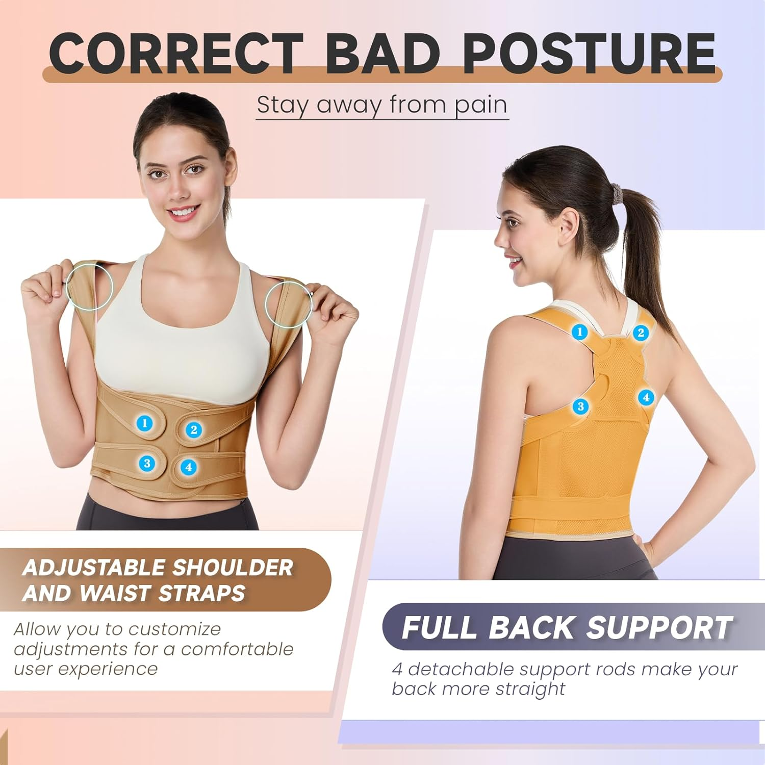 Vervex - Posture Corrector for Men and Women,Back Brace,Breathable, Adjustable, Back Corrector, Scoliosis and Hunchback Correction, Back Pain, Spine Corrector, Posture Trainer (Beige, L) image number 4