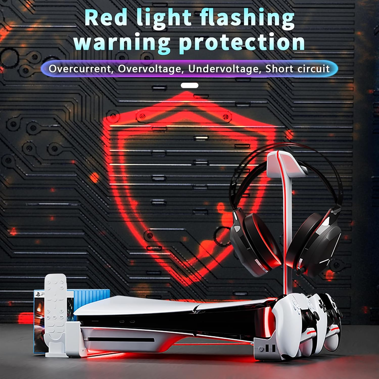 HONCAM Horizontal Stand for Ps5 Slim Disc & Digital Console, PS5 Slim Stand with Dual Controller Charger and 7 RGB Light, PS5 Slim Accessories for 2023 PS5 Slim Console (NOT Fit 2020 PS5), White image number 3