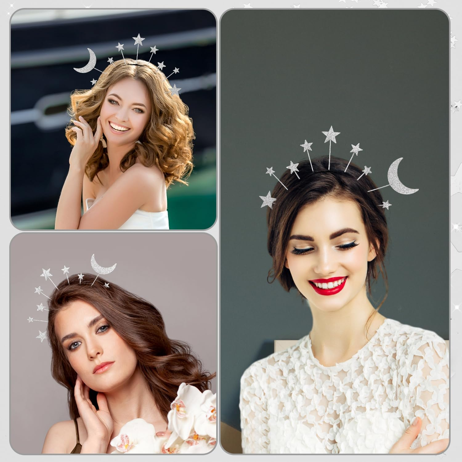 XIHIRCD Glitter Star Moon Headband, Shiny Star Hair Hoop Goddess Headpiece Stars Halo Headband for Women, Girls, Birthday, Costume Party image number 4
