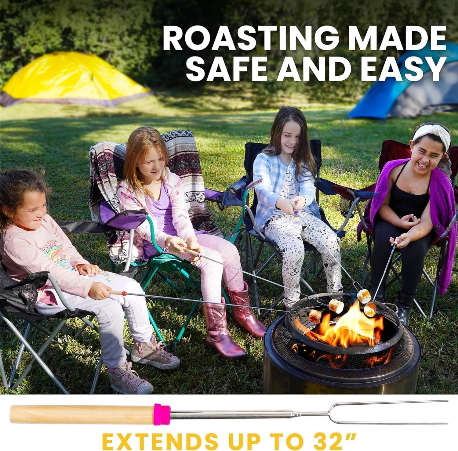 Kitchen Smores Sticks - 8 Pack, 32" Telescopic Marshmallow Roasting Sticks for Fire Pit Extra Long - Marshmallow Sticks for Fire Pit - Smores Skewers - Marshmallow Roasting Skewers image number 3