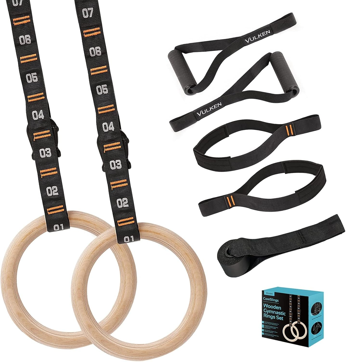 Wooden Gymnastics Rings with Adjustable Numbered Straps. Olympic Rings for Core Workouts, Weight Training. Home Indoor Gymnastics Hoop Set, Exercise Rings 1600 Lbs with Workout Handles image number 4