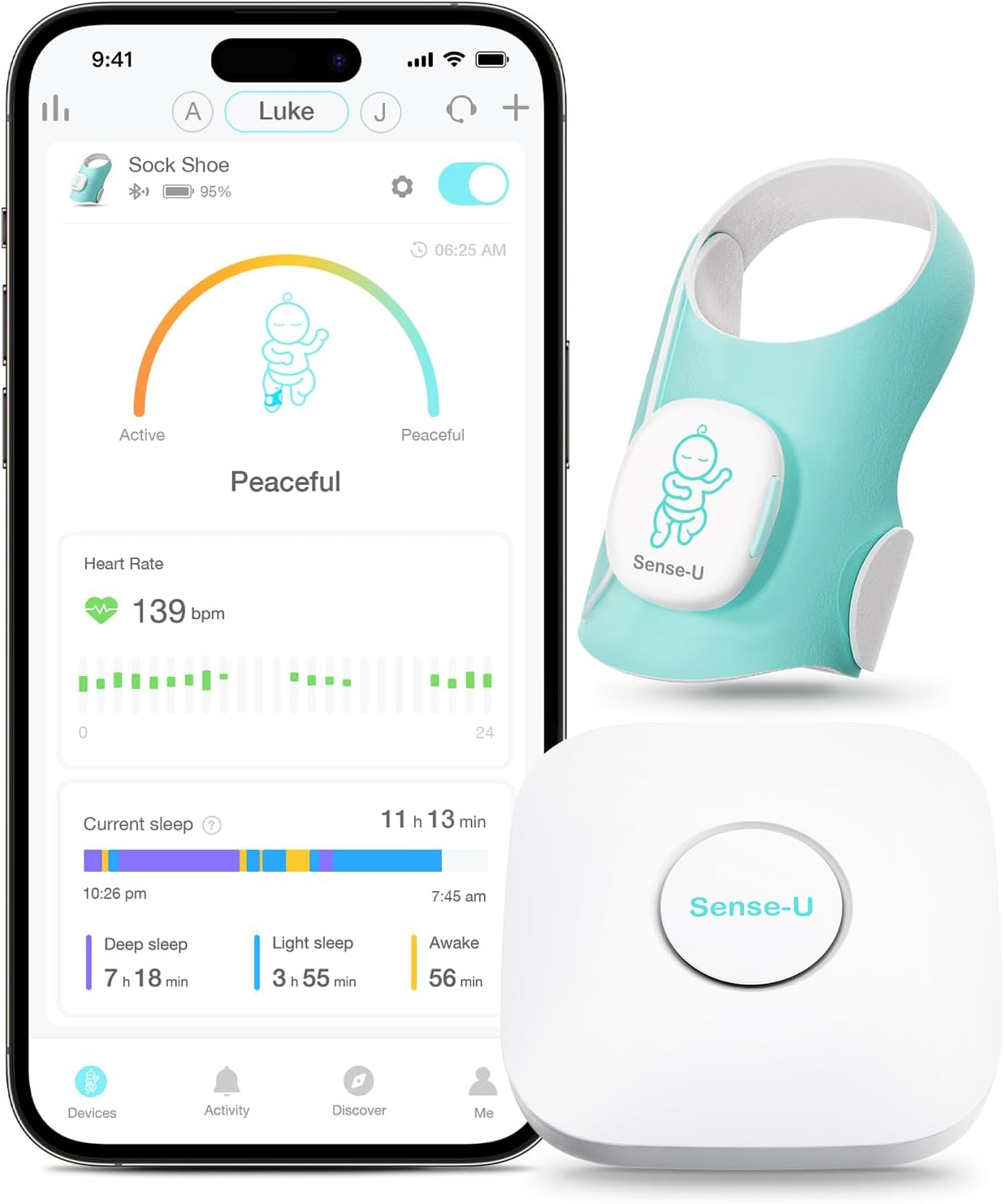 Sense-U Smart Sock Shoe (Long Range) Baby Monitor with On-Device Sleep Indicator & Notifications, Sleep Patterns, Naps from Anywhere for Peace of Mind image number 2