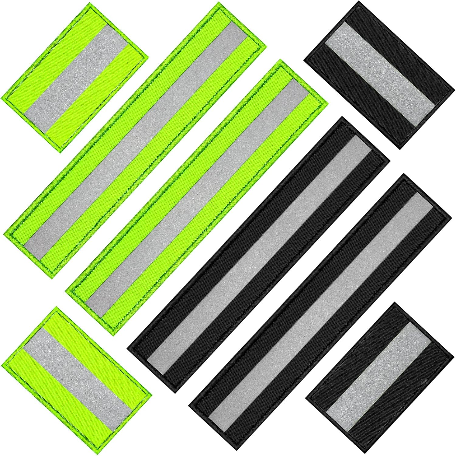 Juinte 8-Piece Reflective Safety Patch Set with Dual Sizes - for Night Workers, Firefighters & Dog Tactical Undershirts, Compatible with Sportswear/Rain Jackets/Police Rescue Gear(Green Orange)