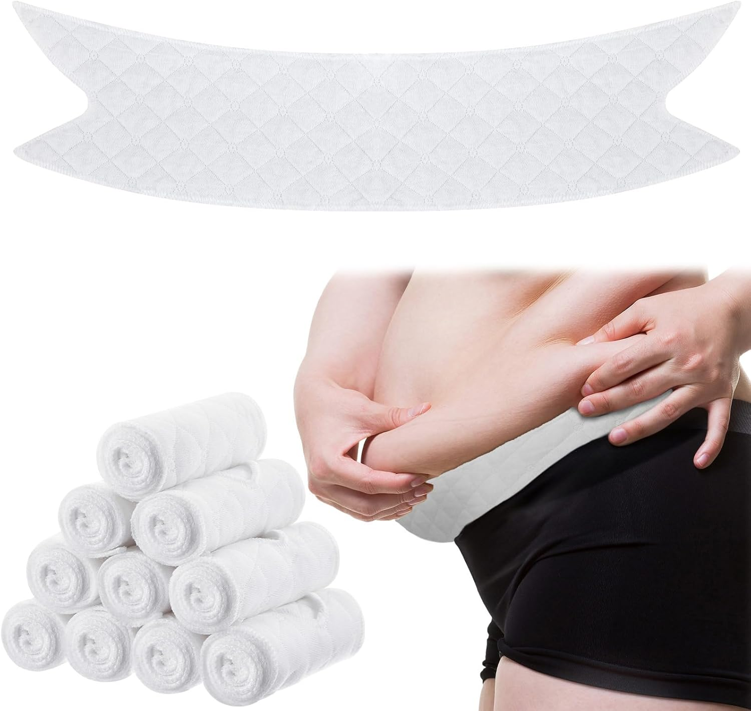 Wesnoy 10 Pcs Tummy Liners for Sweat Rash Cotton under Belly Sweat Liners plus Size under Belly Perspiration Absorber Pads Belly Band for Skin Rash, White, Xx-Large