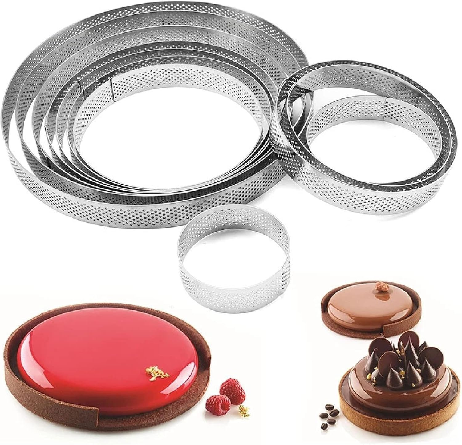 Cake Ring Tartlet Pie Baking Perforated Stainless Ring Mousse Heat-Resistant Molds DIY Circle Cutter 2Pcs 20Cm