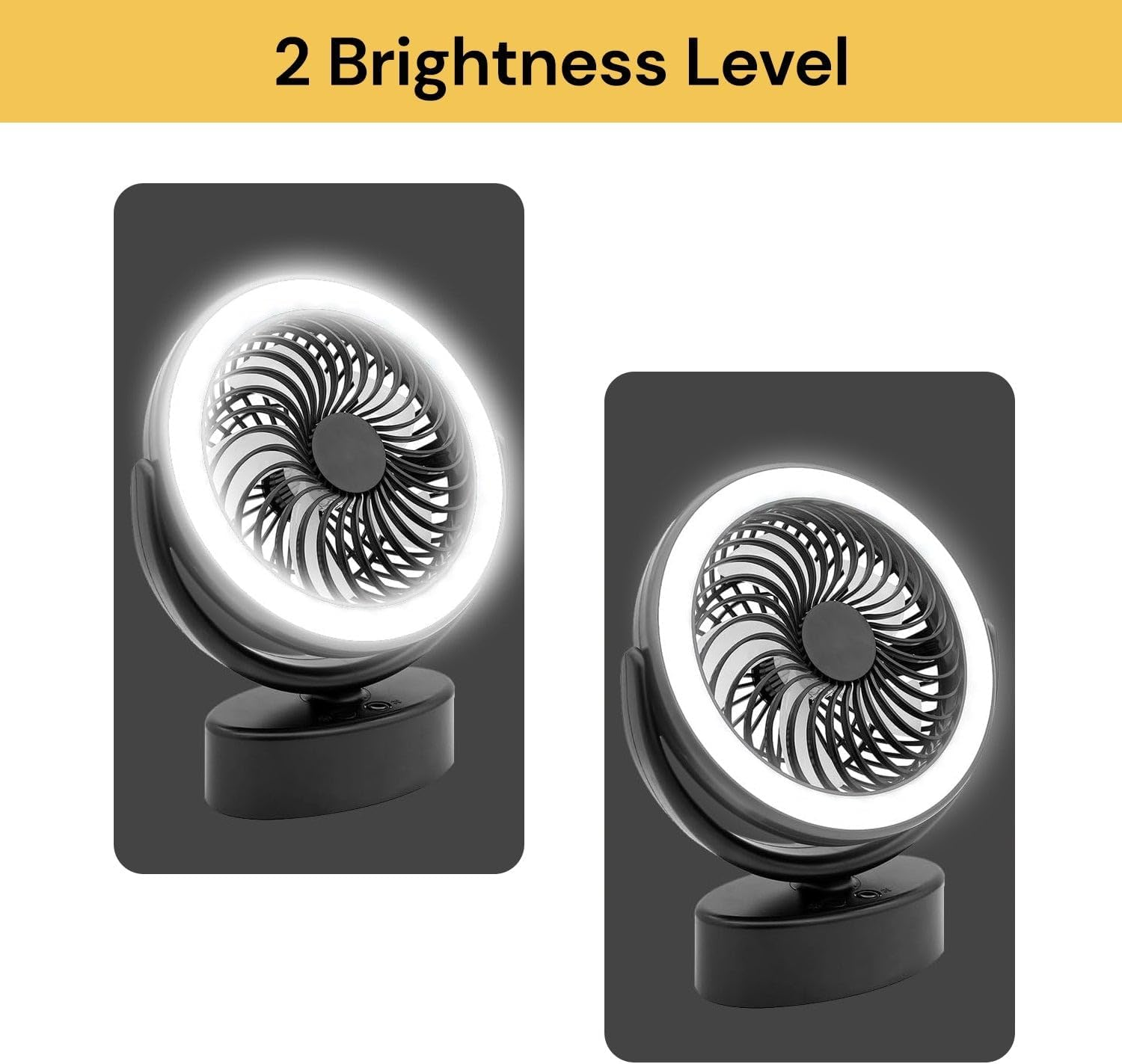 EZONEDEAL 5000Mah Rechargeable Fan with Light 40H Working Time 360&deg;Rotatation 4 Speeds Adjustment 2-6H Three Levels Time Setting Portable Camping Fan with Hanging Hook Desk Fan (Black) image number 5