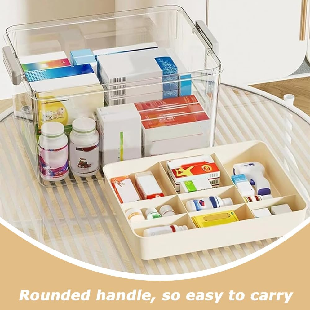 Large Capacity Medicine Storage Box with Handle and Multi-Layer Design, Portable Plastic Pill Organizer for Home, Office, Travel, First Aid & Sundries Storage image number 3
