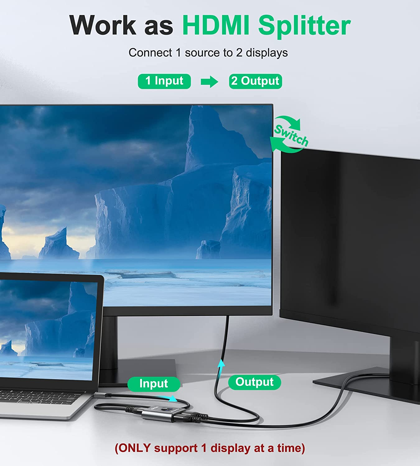 HDMI Switch 4K@60Hz Splitter, GANA Aluminum Bidirectional HDMI Switcher 2 in 1 Out, Manual HDMI Hub Supports HD Compatible with Xbox PS5/4/3 Blu-Ray Player Fire Stick Roku - Gray With 3Ft Cable image number 3