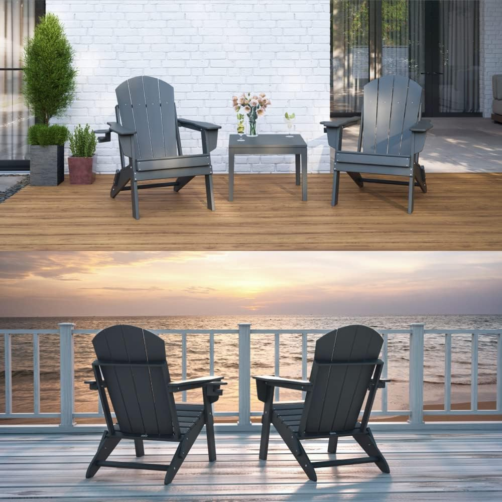Sleek Space Adirondack Folding Chair for Garden, Patio or Deck - Arm Rests and Cup Holder - Lightweight, Weatherproof - Stylish, Durable Outdoor Furniture for Fire Pit, Beach, Poolside, Porch (Grey) - Black image number 3