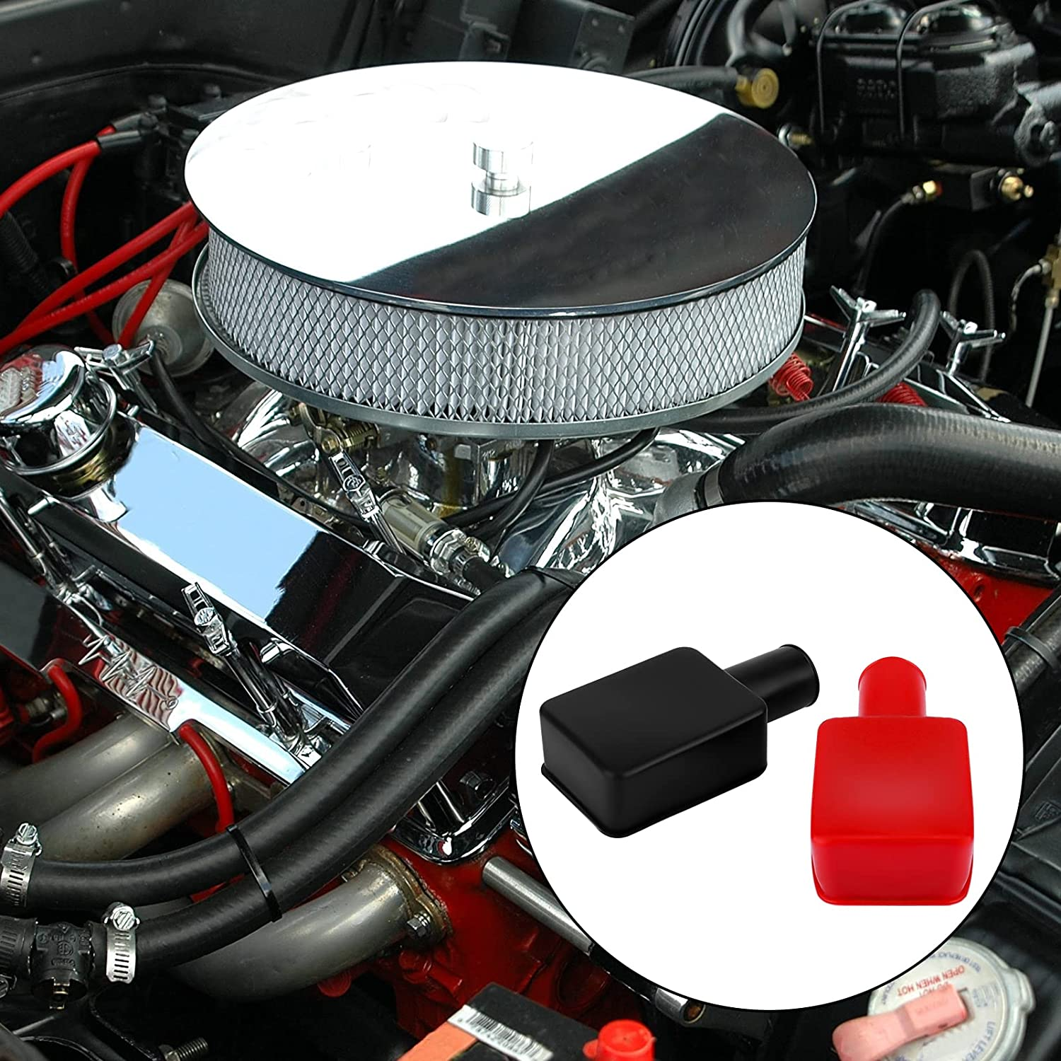 SAVITA 2Pcs Battery Terminal Covers Auto, Red & Black Soft Rubber Positive Negative Insulating Stud Covers Flexible Battery Terminal Protective Caps for Car Electric Bikes Trucks image number 1