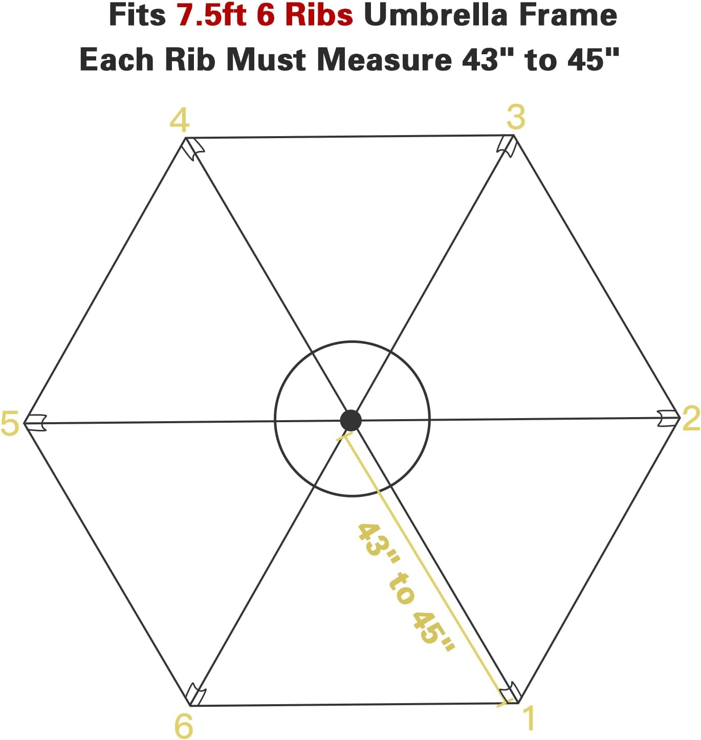 Sunnyglade 7.5Ft Patio Umbrella Replacement Canopy Market Umbrella Top Outdoor Umbrella Canopy with 6 Ribs - Black image number 6