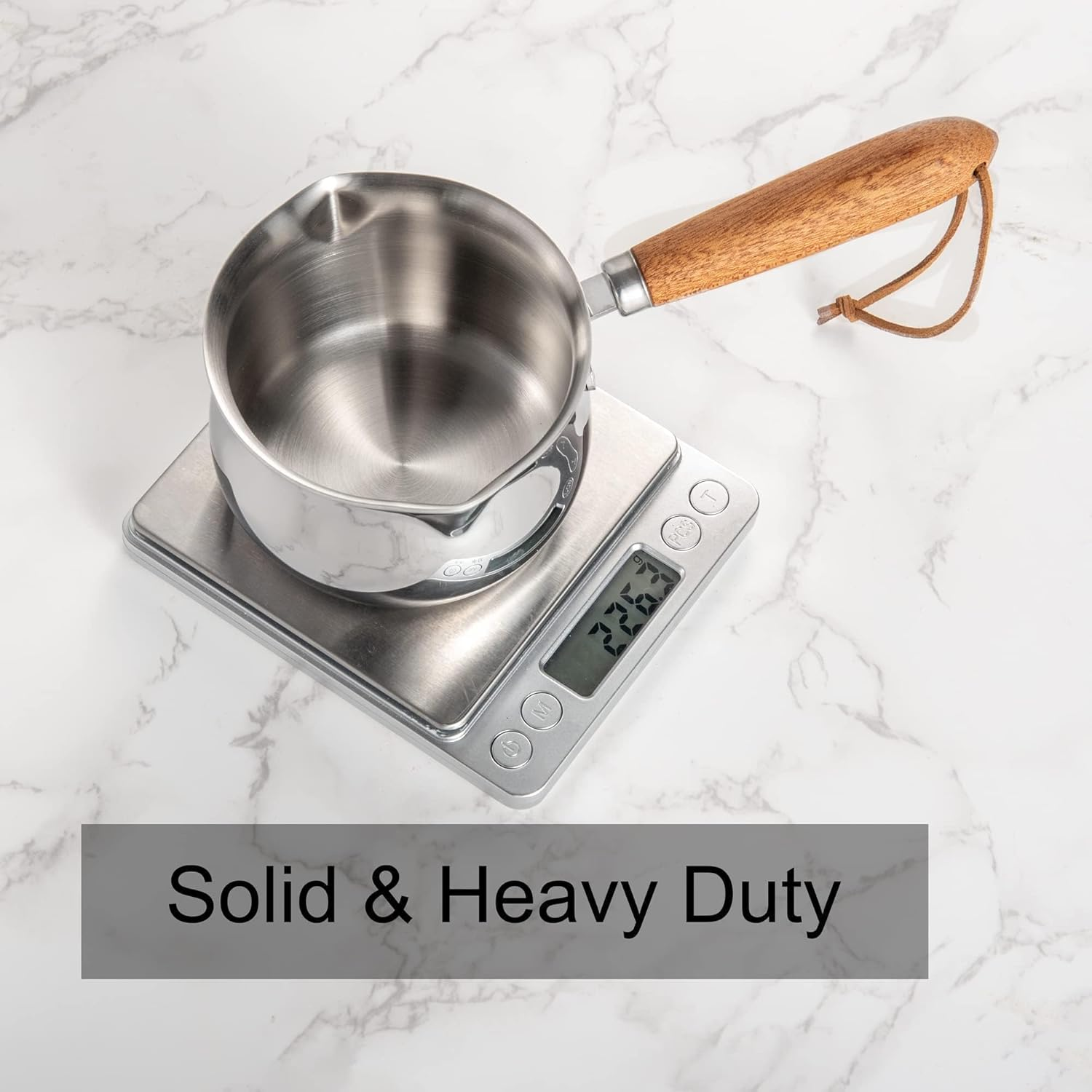 IMEEA Mini Saucepan Milk and Butter Warmer - 8.5Oz/250Ml Tri-Ply Stainless Steel with Wood Handle for Small Portions