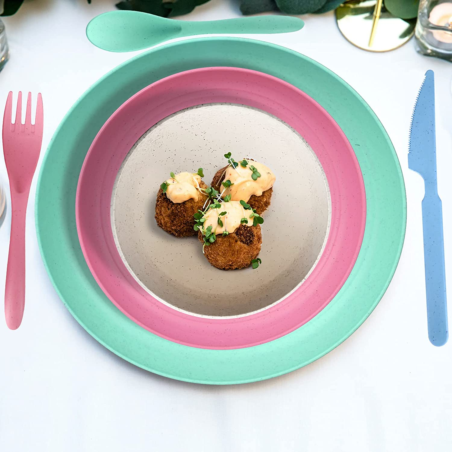 Wheat Straw Dinnerware Sets for 4 - Lightweight & Unbreakable Dishes - Microwave & Dishwasher Safe - Perfect for Camping, Picnic, RV, Dorm - Plates, Cups and Bowls - Great for Kids & Adults Brittany image number 5