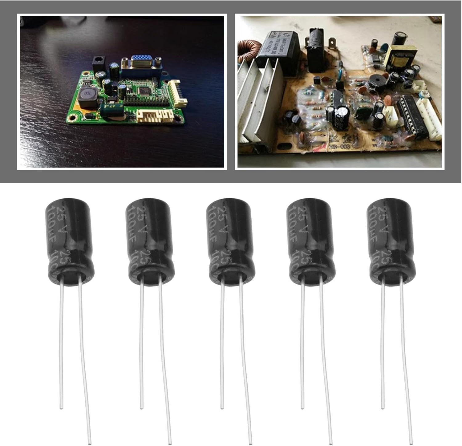 VGOL 40Pcs Aluminum Electrolytic Capacitor 100Uf 25V Radial Electrolytic Capacitor Temperature Range -40C to 105C for Repairing Electronic Products 6X 11Mm image number 2