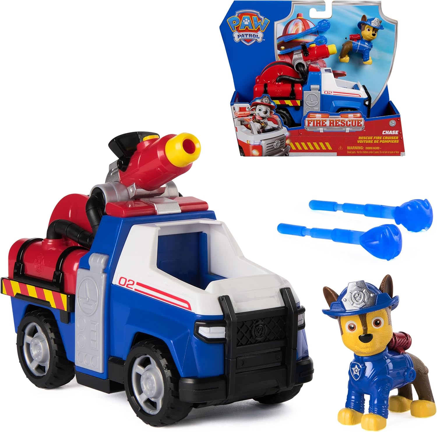 PAW Patrol Fire Rescue: Chase Rescue Fire Cruiser with Action Figure, Projectile Launcher, and Toy Truck, Kids Toys for Boys and Girls Ages 3 and Up image number 2
