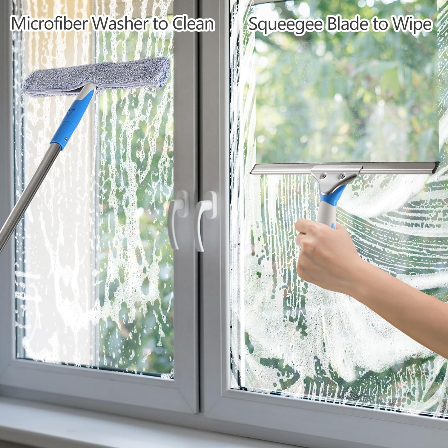 Mitclear 15 Foot Window Cleaning Kit with Extension Poles, Window Cleaner Tool with 14&rsquo;&rsquo; Silicone Squeegee, 14&rsquo;&rsquo; Microfiber Scrubber & Cloth, Window Washing Equipment for Outdoor High Windows image number 3