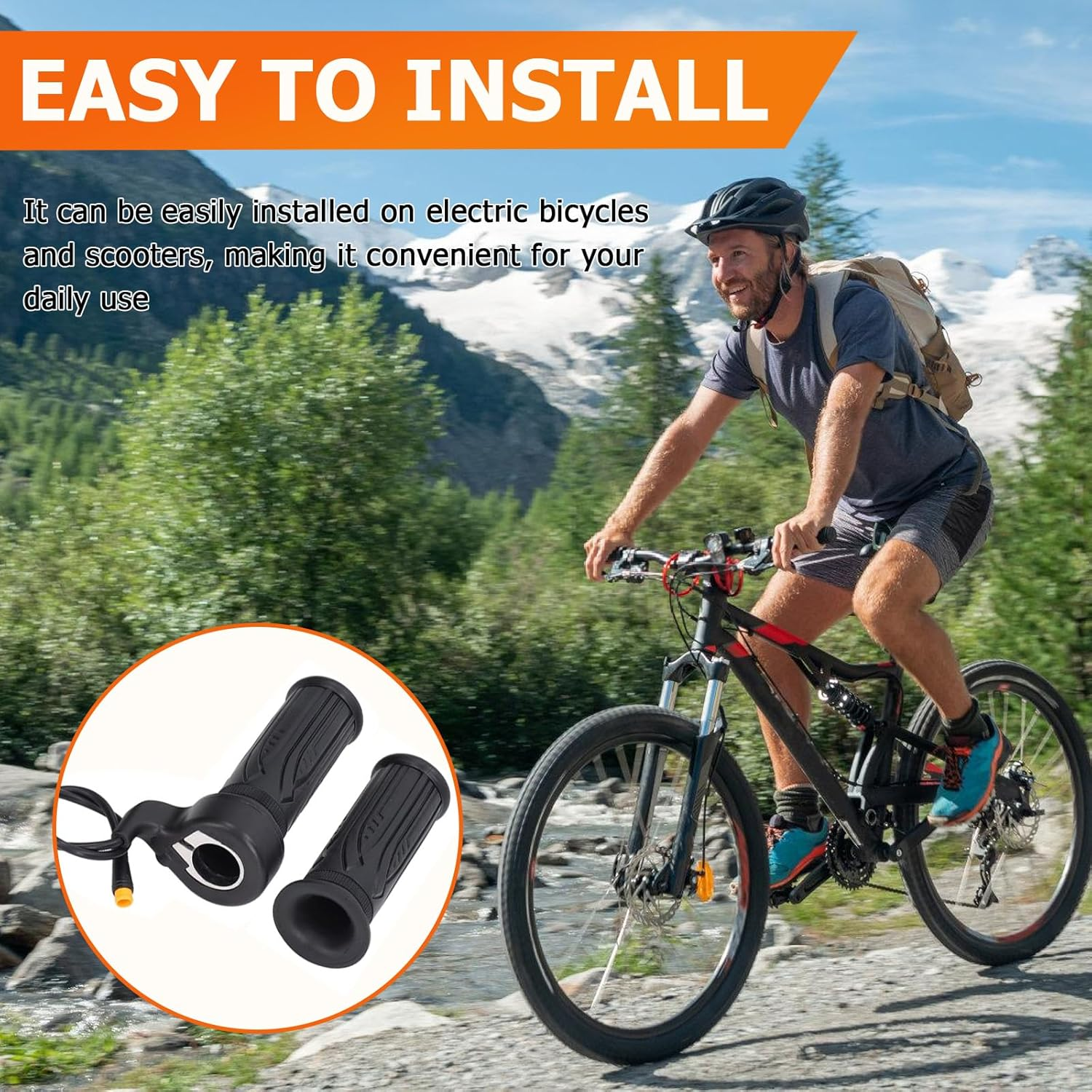 Electric Bike Full Twist Throttle, 24V 36V 48V 60V 72V Right Handle Throttle with 3 Pin Waterproof Connector for Folding Electric Scooter, Ebike or Motorcycle image number 1