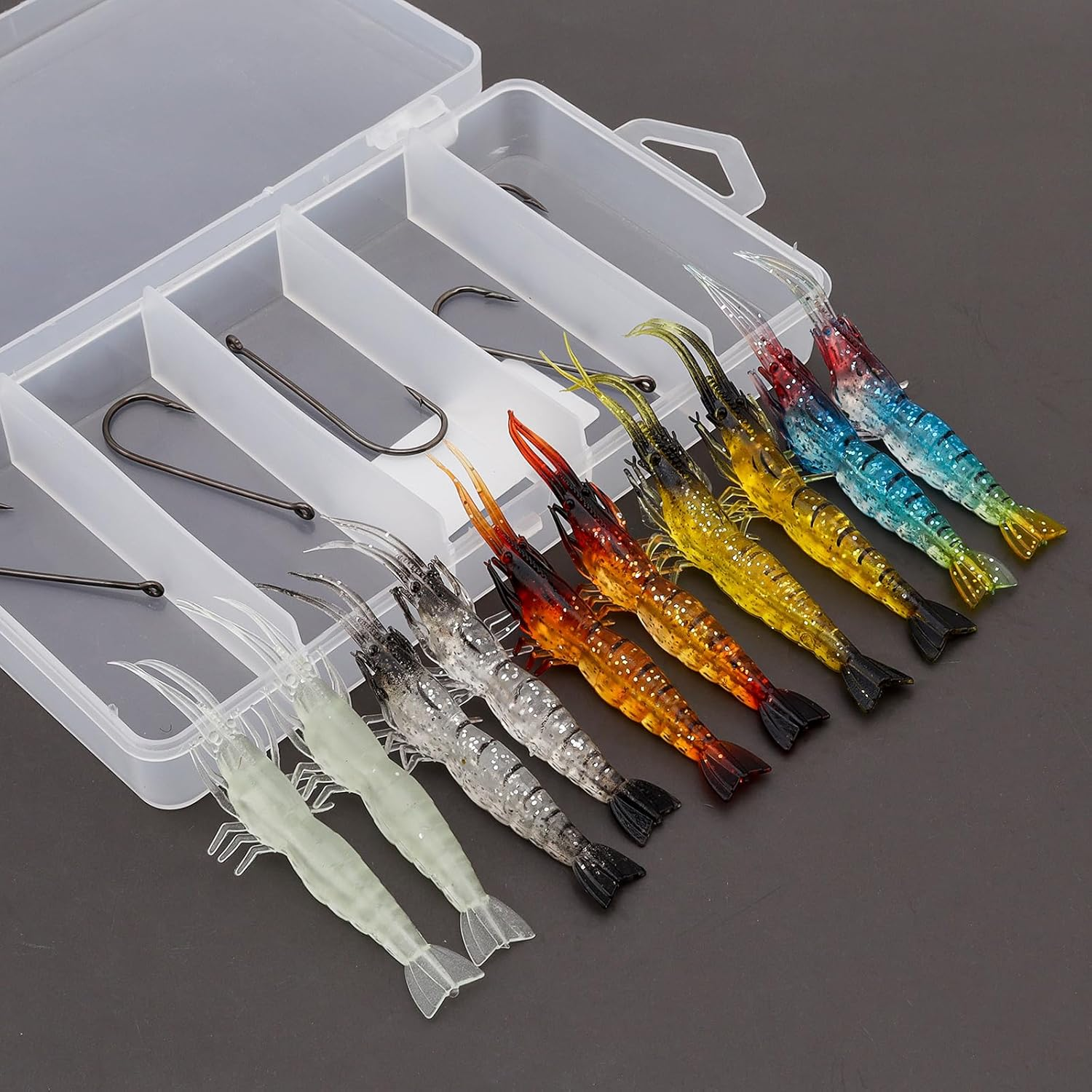 Origlam 10Pcs Soft Baits for Shrimp Baits Soft Silicone Shrimp Fishing Lure Artificial Bait Fishing Hooks Jigs with Hooks for Trout Bar Salmon image number 1