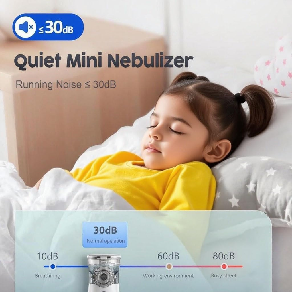 Portable Nebuliser, Auto-Cleaning Handheld Nebulizer for Adults and Kids Travel and Household with 3 Nebulizer Masks and Adjustable Nebulization Rate, for Home, Office, Outdoor