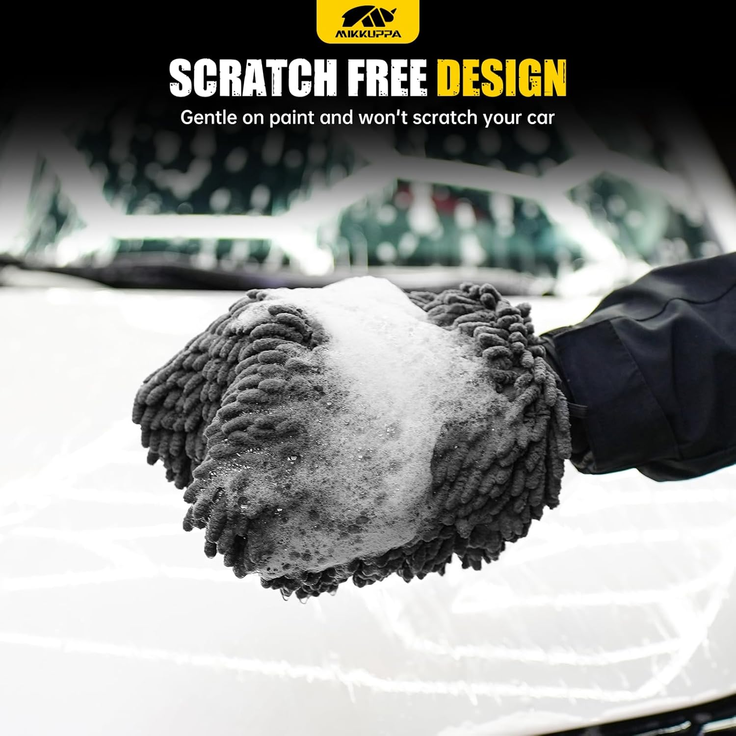 MIKKUPPA Car Wash Mitt Microfiber - Double-Sided Chenille Scratch Free Mitt with Waterproof Inner for Car Washing Home Cleaning (Gray, 2Pack, 10'' X 7'') image number 4