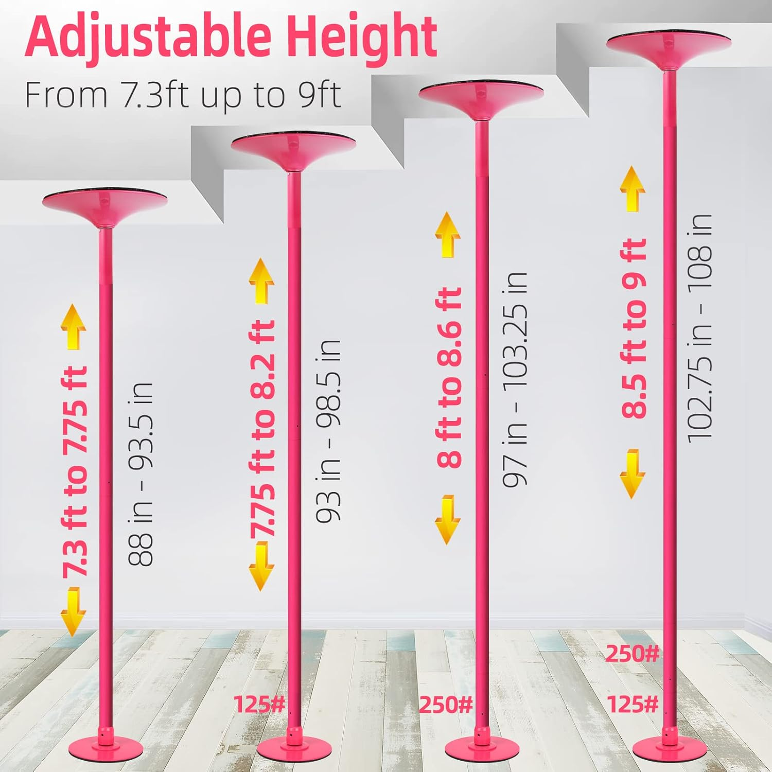 PRIOR FITNESS Pole Dance 45Mm Dance Pole Spinning Static Dancing Pole Portable Removable Fitness Pole Set for Exercise Club Party Home Pink image number 4