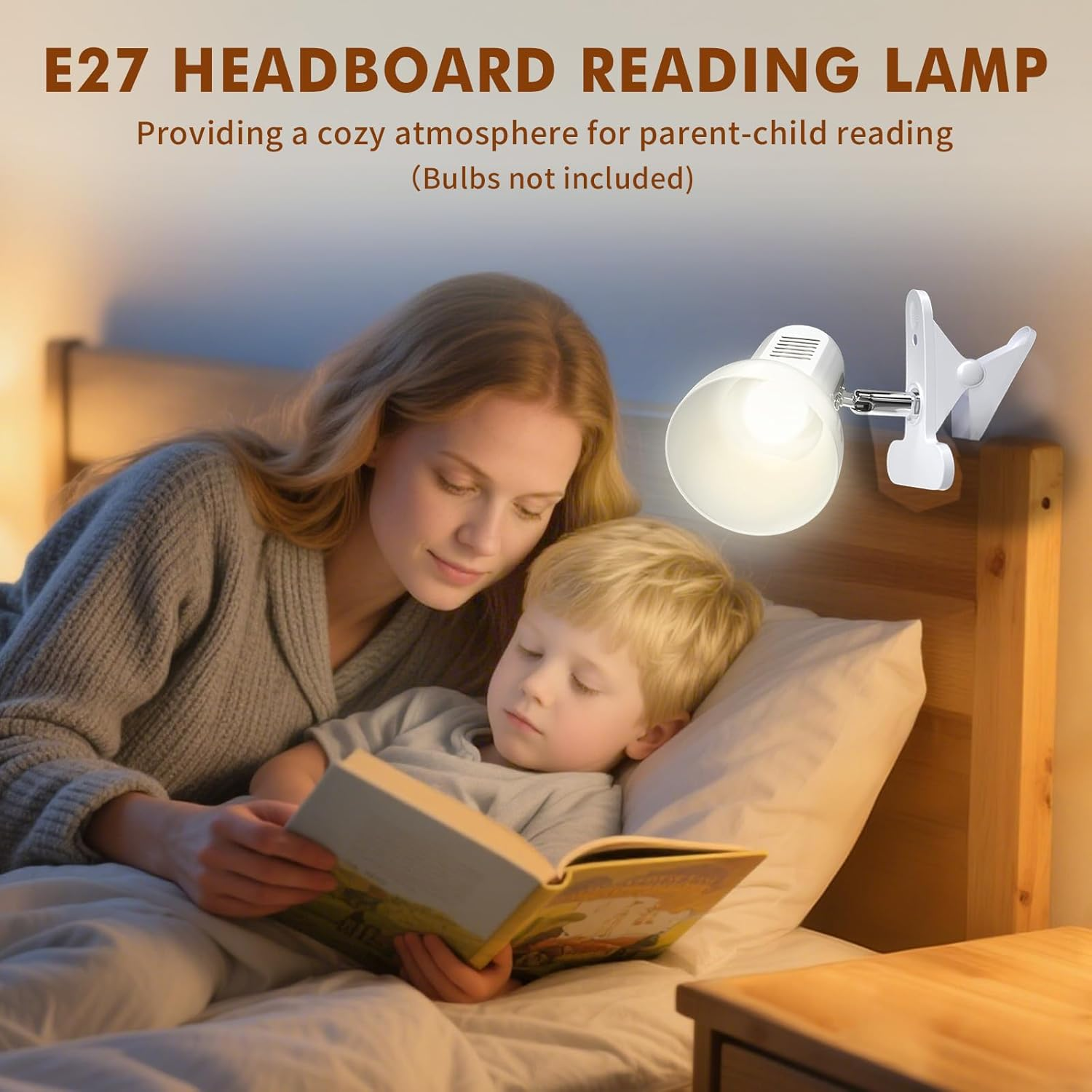 Tobebright Clip on Reading Light for Bed, Desk Clamp E27 Adjustable Holder with Plug and Switch, 360Degree Rotating Headboard Lamp Bedside Grow Light Portable Little Spotlight White(Bulb Not Included) image number 1