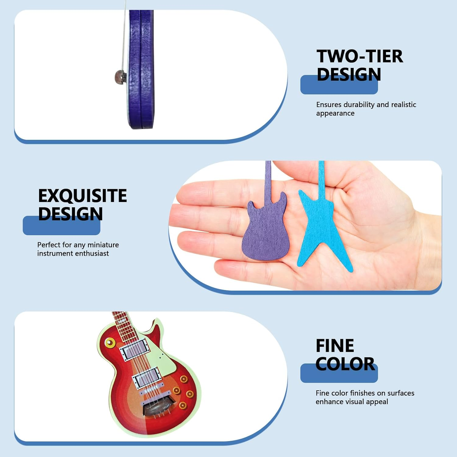 4 Pcs Miniature Guitar Bass Model, Miniature Electric Guitar, 1:12 Scale Mini Wooden Musical Instrument for Dollhouse Accessories, Mini Music Room, Home Decoration