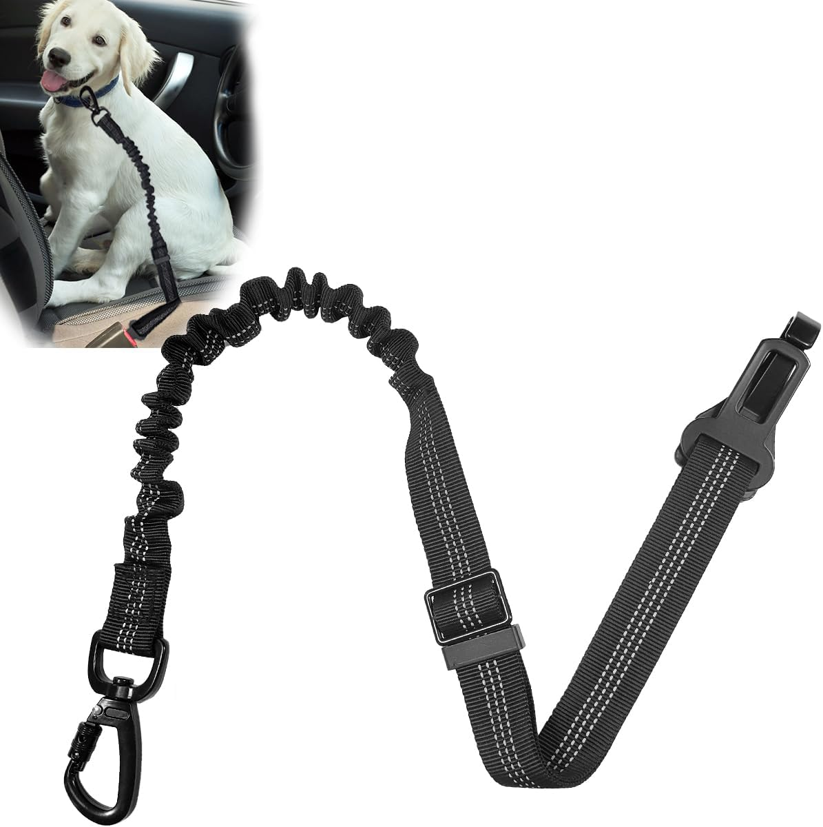 Ruayia Seat Belt Dog Car 3-In-1, Car Dog Buckle with Elastic Shock Absorption, Thick Zinc Alloy, Double Secure Bolt Hook and Double Buckle, Black image number 5