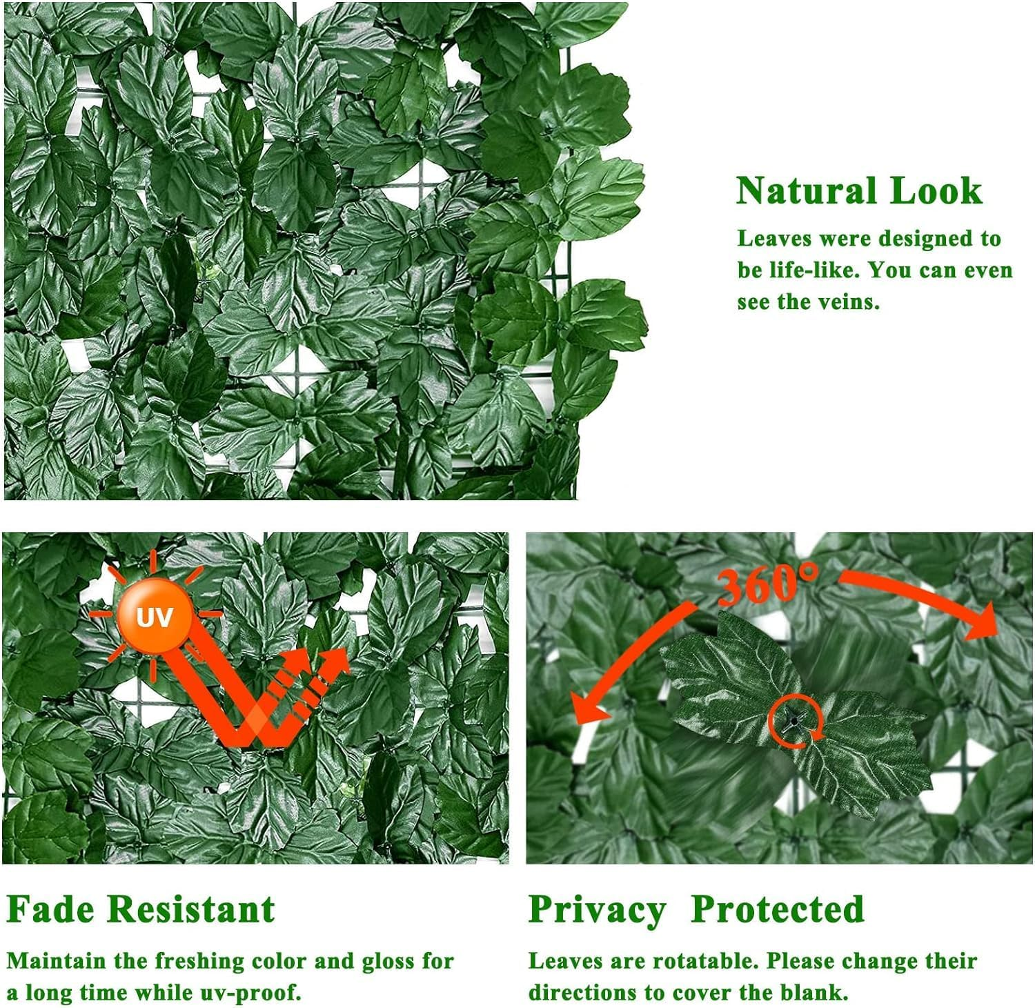 Artificial Ivy Privacy Screen for Fence, 1 * 3M Strengthened Joint Prevent Leaves Falling Off, Faux Hedge Panels Greenery Vines (Green Maple Leaf B) image number 1