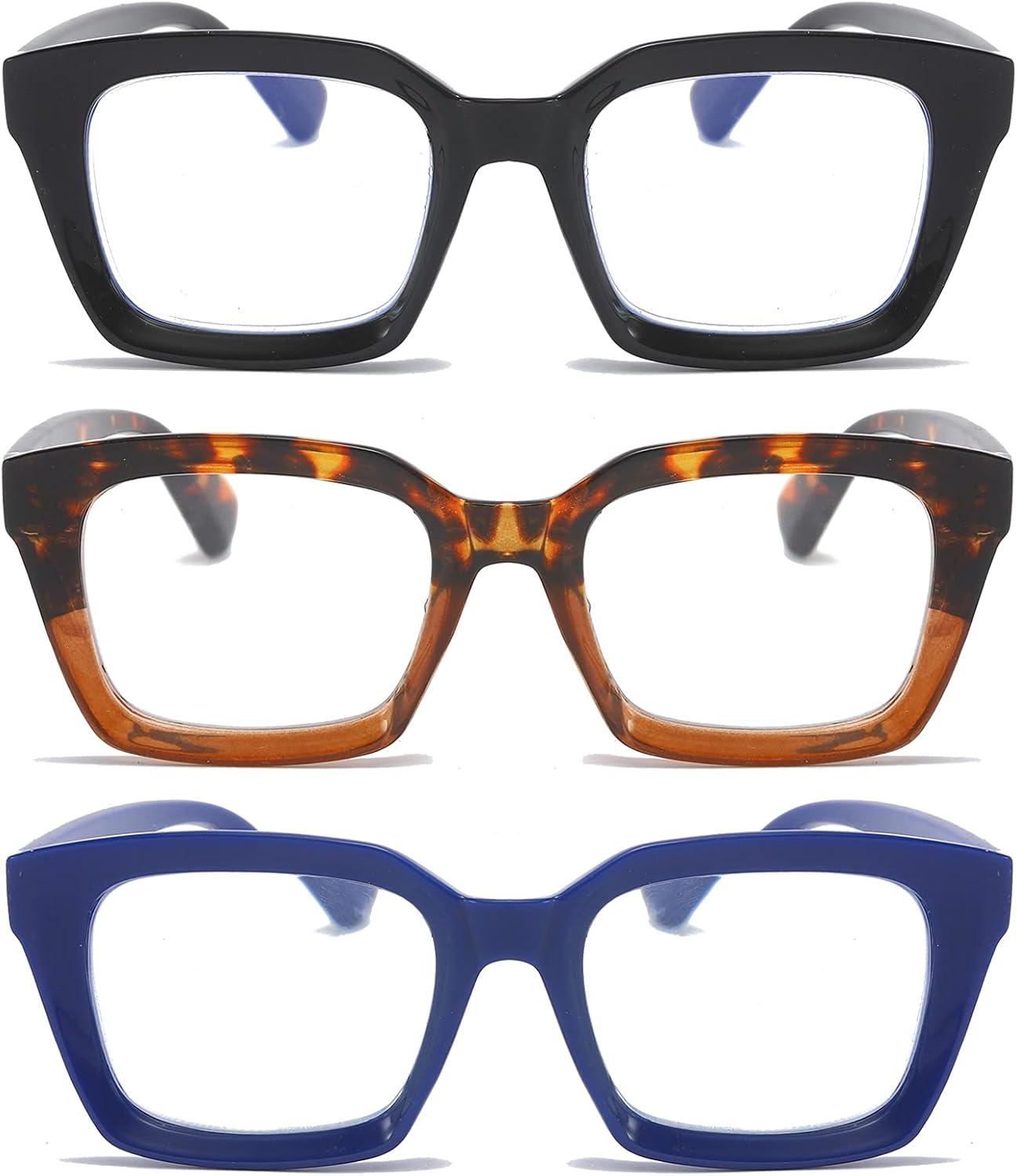 DXYXYO 3 Pack Retro Oversized Reading Glasses Men and Women Fashion Oprah Style Square Blue Light Blocking Computer Reader