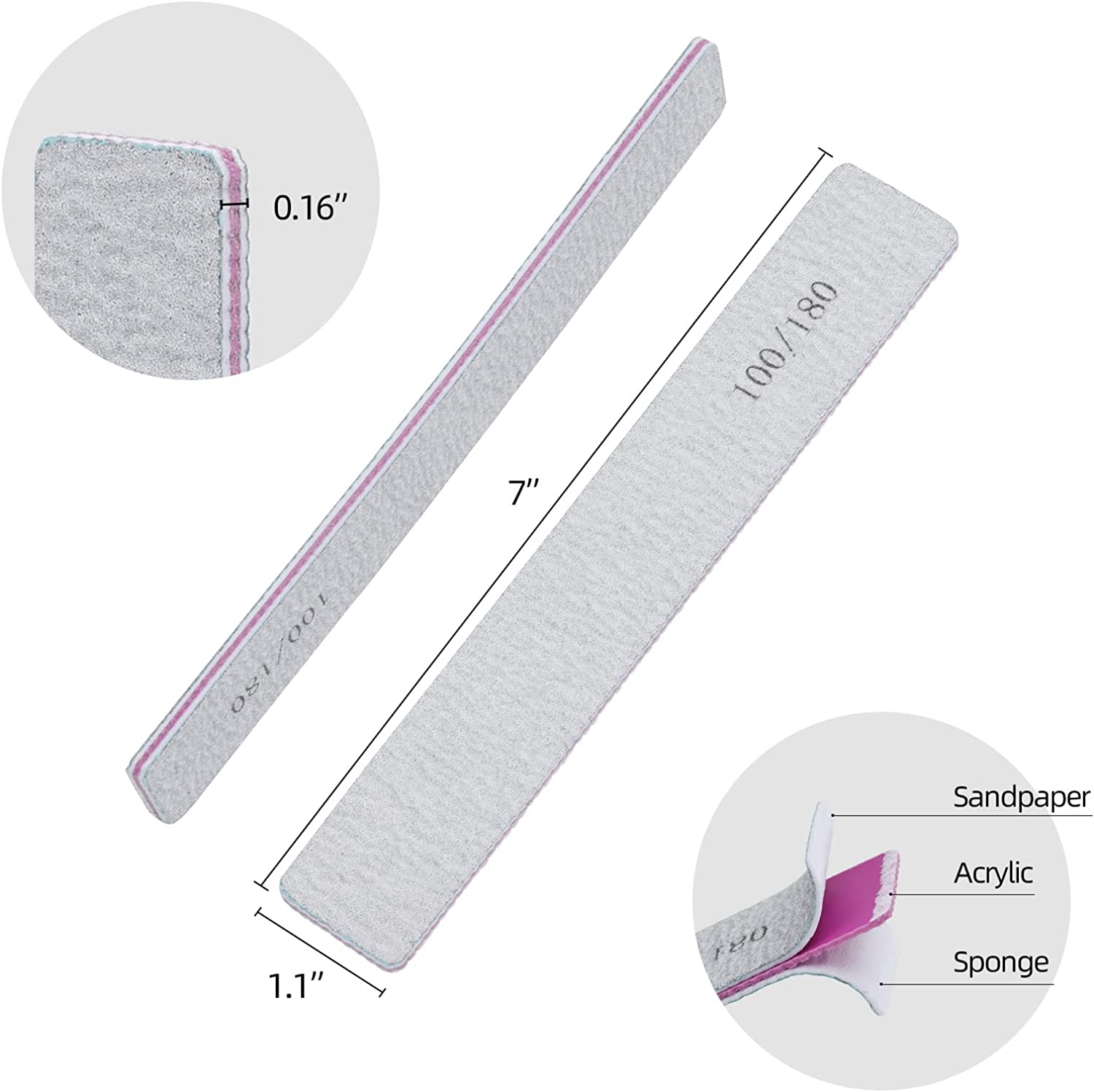 Nail Files, Professional 100/180 Grit Fingernail Files Emery Boards for Acrylic Nails (25 Pack) image number 5