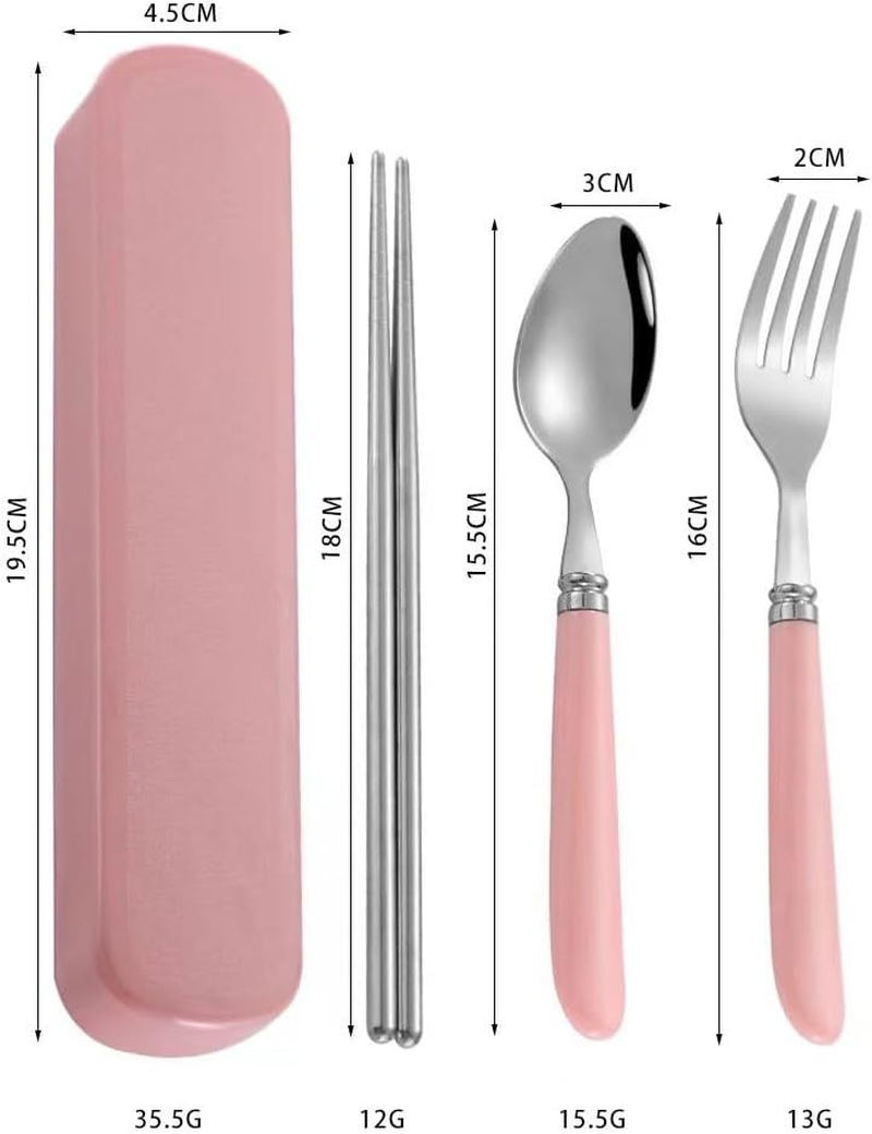 3PCS Travel Utensils with Box, Portable Utensils, Chopsticks, Spoons, Forks Travel Picnic, Reusable Tableware (Pink, One Size) - Pink image number 1
