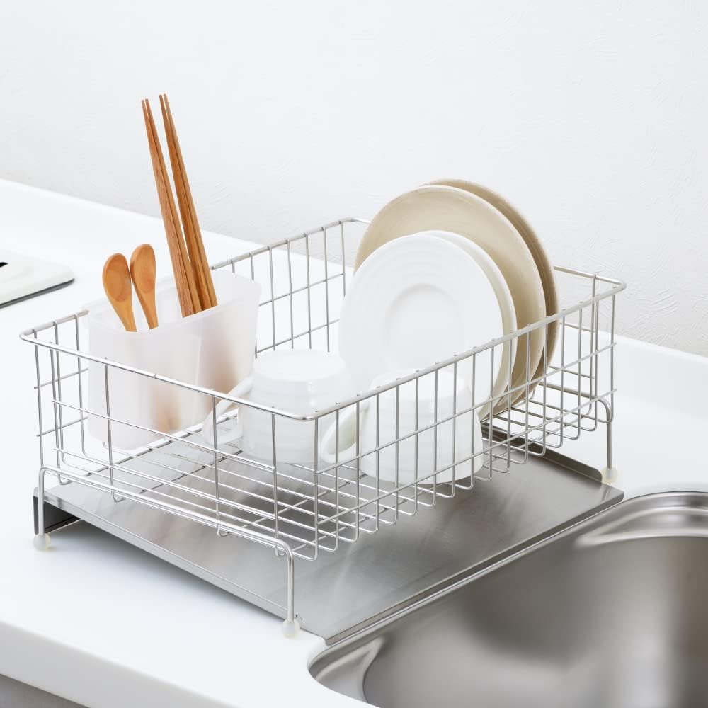 Yoshikawa 1305134 Dish Drainer Rack, Drainer, Made in Japan, Stainless Steel Strainer with Water Flowing, Silver, 10.6 X 14.2 X 6.1 Inches (27 X 36 X 15.5 Cm), Dish Drainer, Kitchen, Sink Tray, image number 1