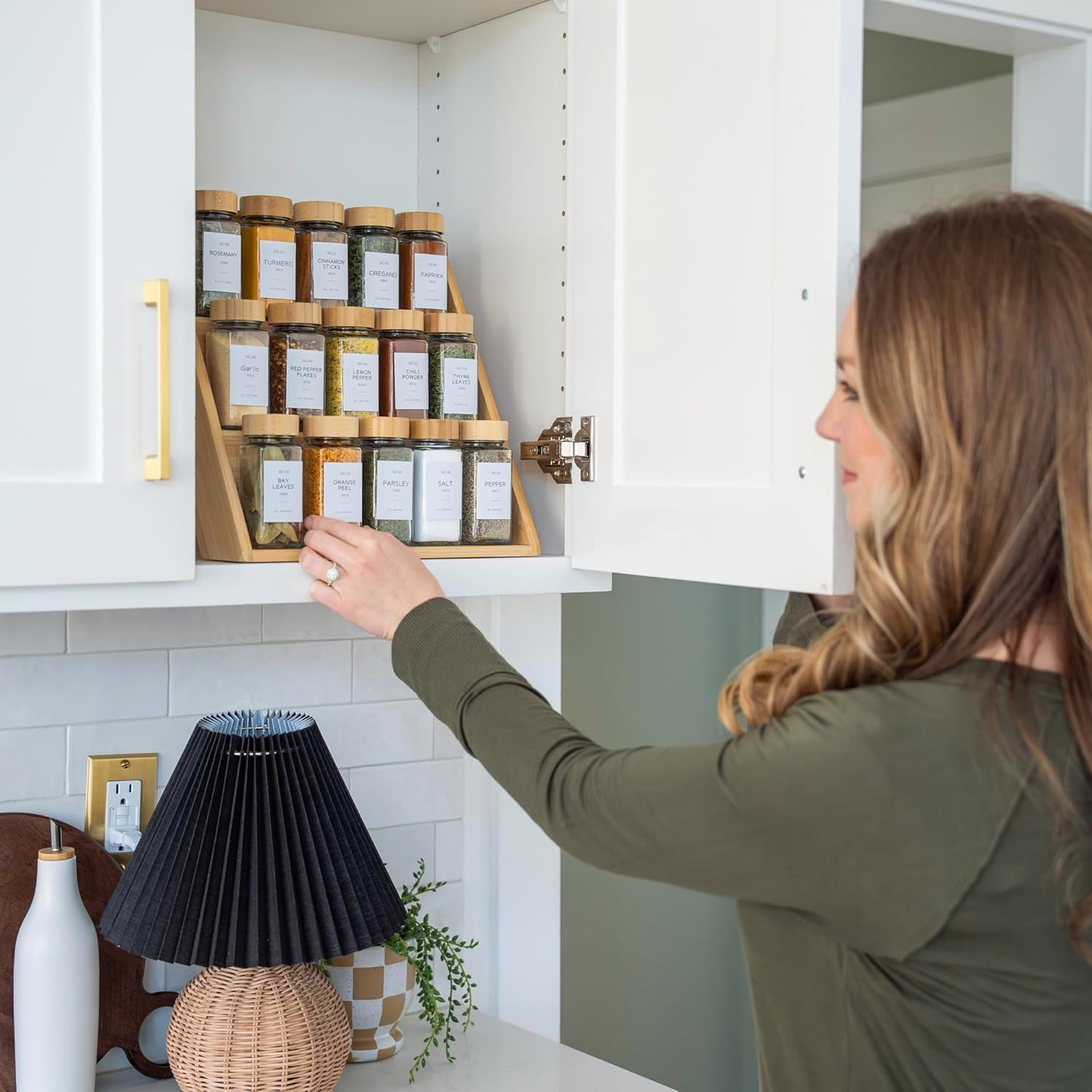 Vellaluna Bamboo Spice Rack, 3-Tier Seasoning Spice Jar Organizer, Wooden Spice Holder, Space Saving Wooden Spice Holder for Kitchen Cabinet Drawers, Countertop, Pantry image number 5