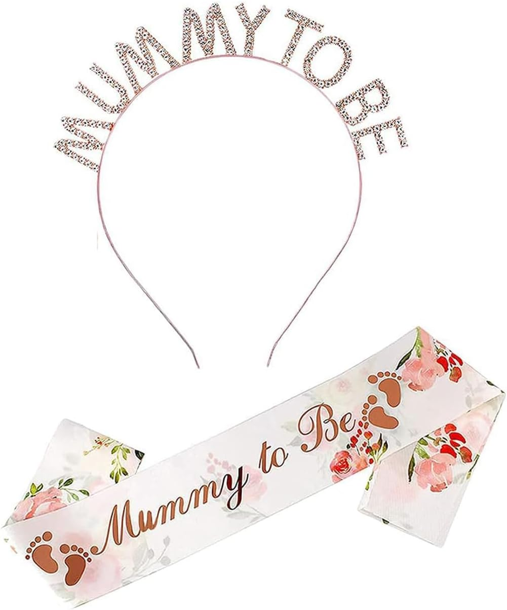 Mummy to Be Sash Set, Fyvadio Mummy to Be Gifts Baby Shower Sash with Crown Headband, Mum to Be Sash Party Decoration for Gifts to Mum Accessories Decor Favour Party Supplies