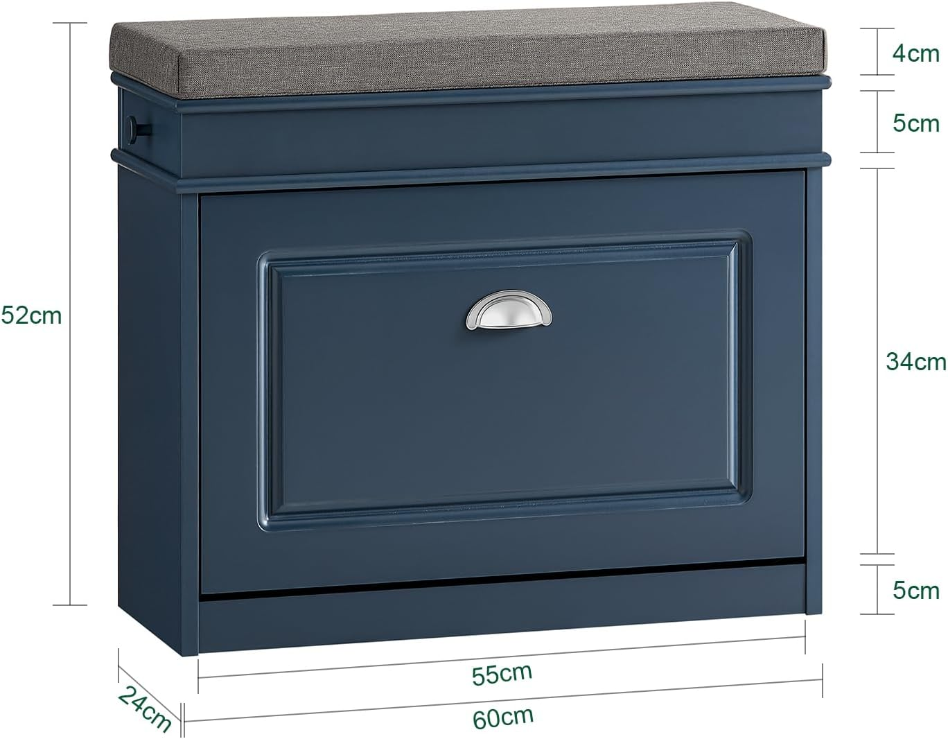 Sobuy Blue Shoe Bench with Seat Cushion and Drawer FSR82-K-B image number 7