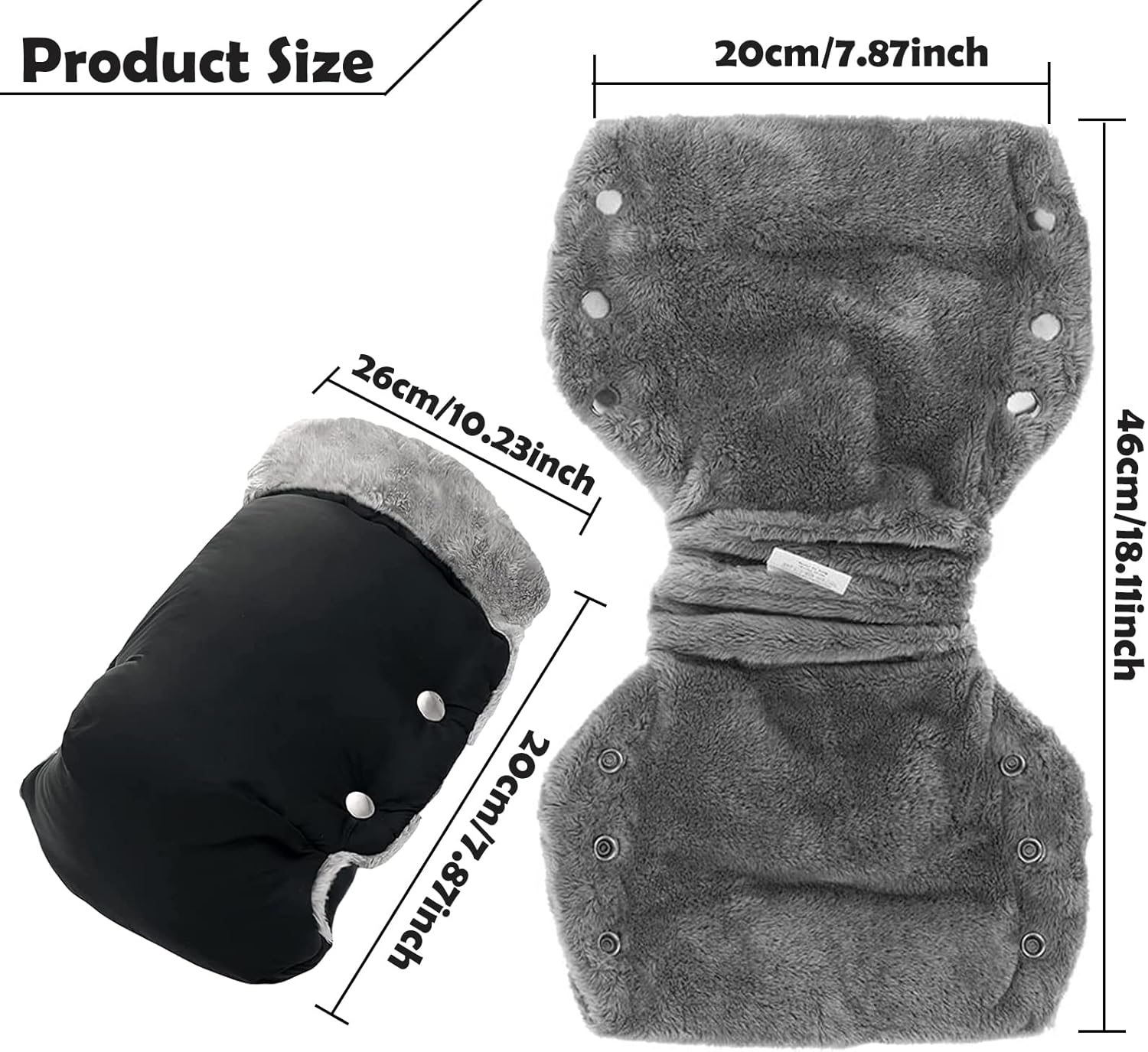 Handmuffs, Stroller Pram Hand Muff Waterproof and Windproof Anti-Freeze Fleece Lined Gloves Universal Hand Warmer for Buggy Pushchair Trailer Bicycle. Black image number 3