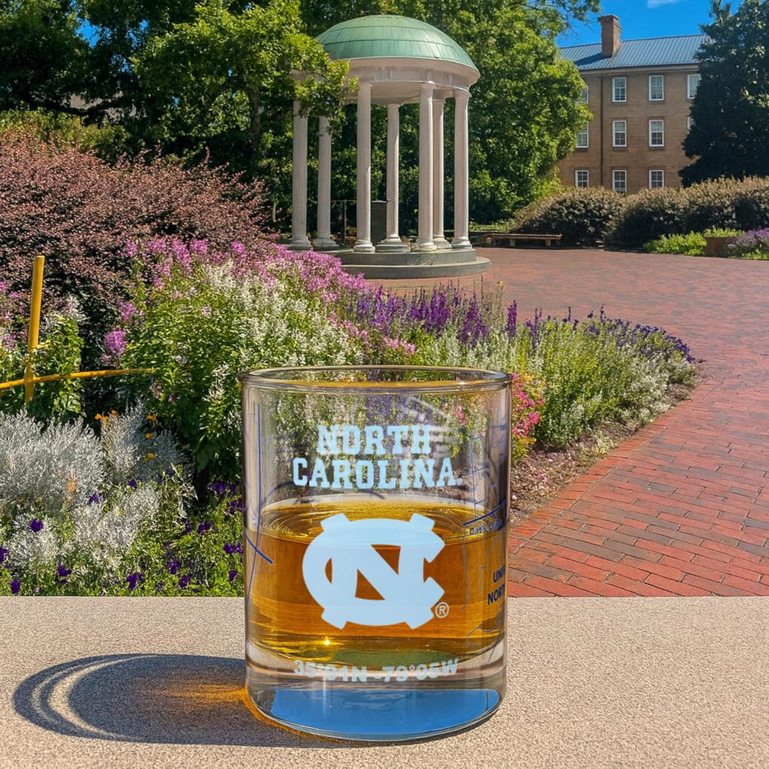 Greenline Goods &ndash; University of North Carolina Tar Heels College Whiskey Glasses (Set of 2), 10 Oz &ndash; Full-Color Logo + Campus Map