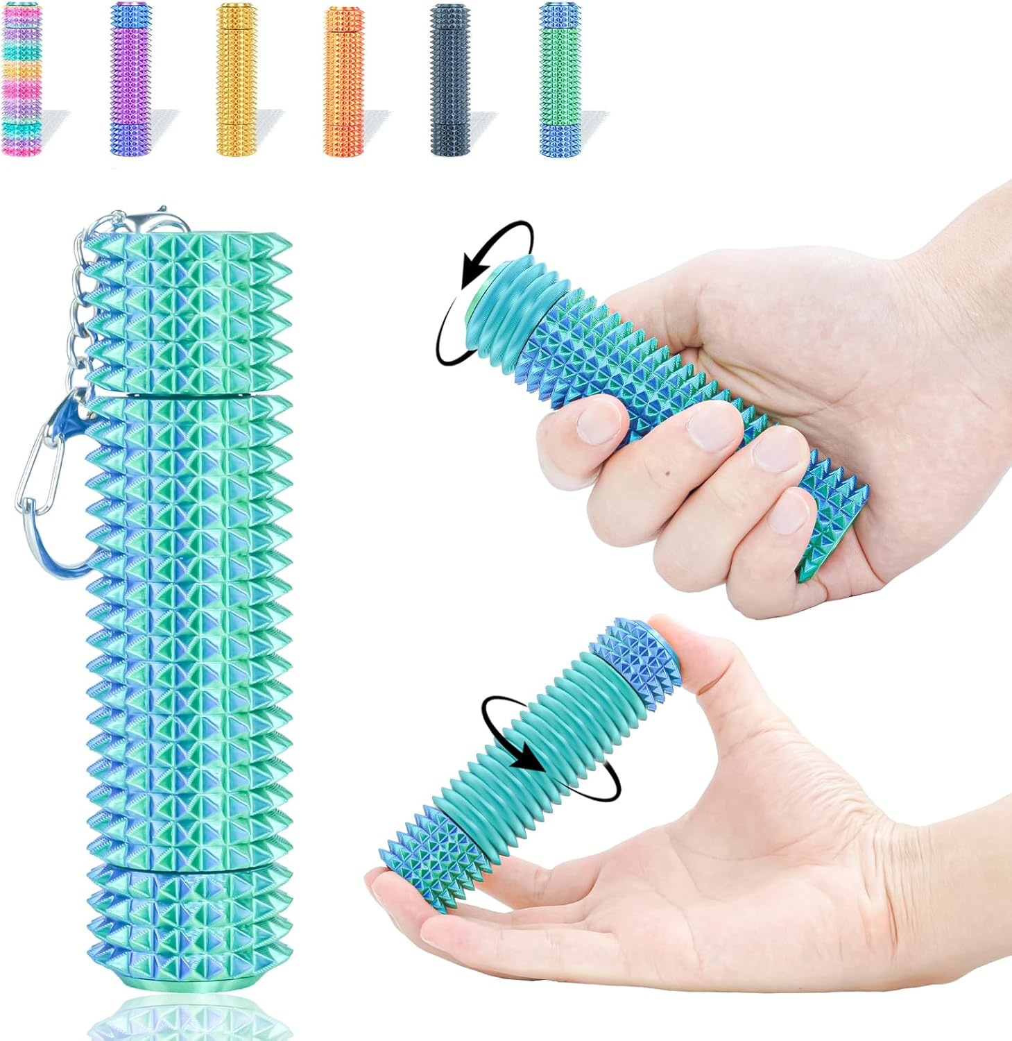 Fidget Roller Adults Teens Sensory Little Stim Gadget for Anxiety Relief Mild Ouchie,Desk Focus Tool Portable Hand Spinner Gifts Idea White Elephant Stocking Christmas(Blue Green,Compact Fit) image number 2