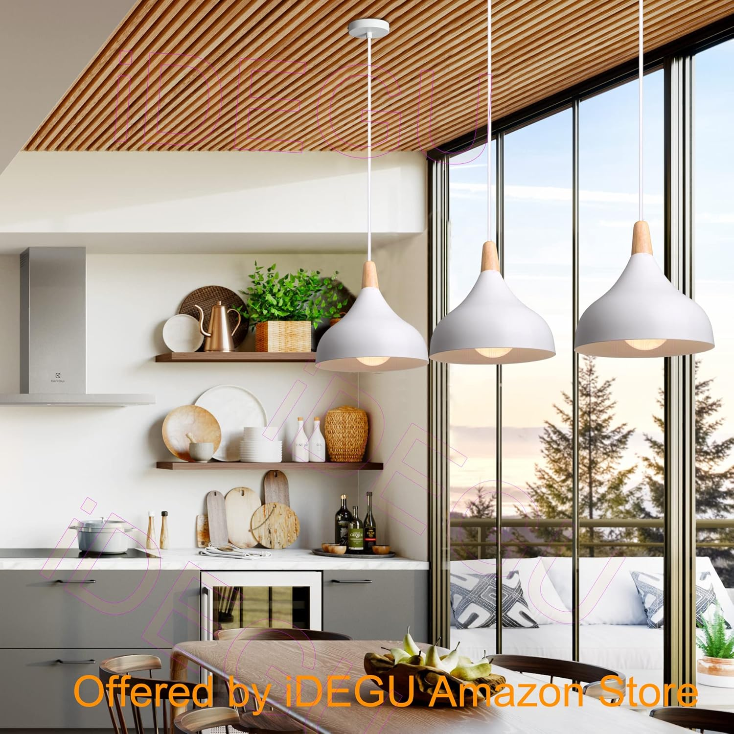 Idegu Set of 2 Retro Pendant Light Modern Style Drop Hat Ceiling Light E27 Metal Pendant Lamp for Bedroom, Dining Room, Kitchen, Diameter 20 Cm (White) image number 6