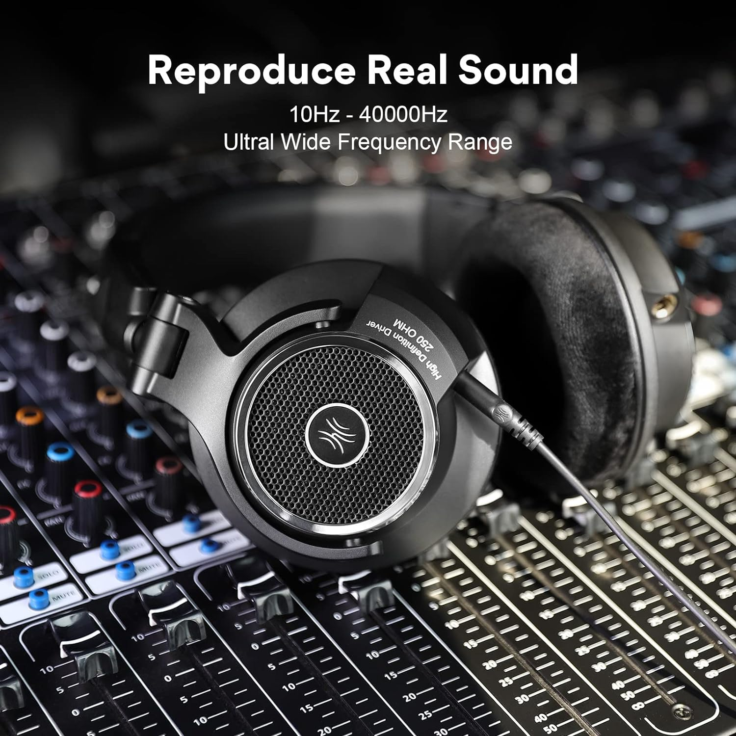 Oneodio Monitor 80 Open-Back Headphones - Studio Headphones for Mixing Mastering Editing Wired Over-Ear Headphones for Professional Studio Applications, 250 Ohm Velour Earmuffs, Noise Isolating image number 3