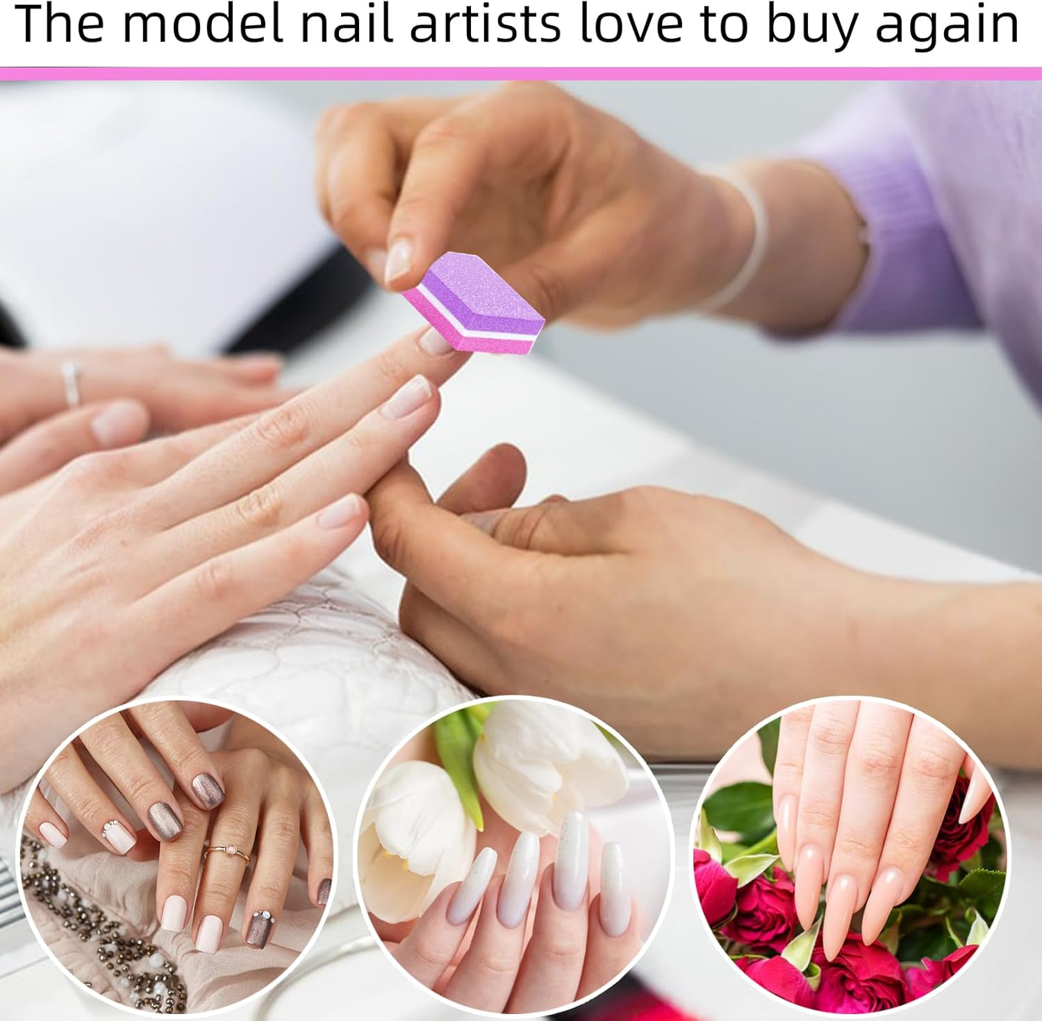 50 Pcs Sponge Nail Buffers,100/180 Grit Mini Nail Files,Mini Buffer Block Nail File for Acrylic & Natural Nails,Double-Sided Buffing Blocks for Manicure & Pedicure,Salon & Home Use(Pink-Purple) image number 5