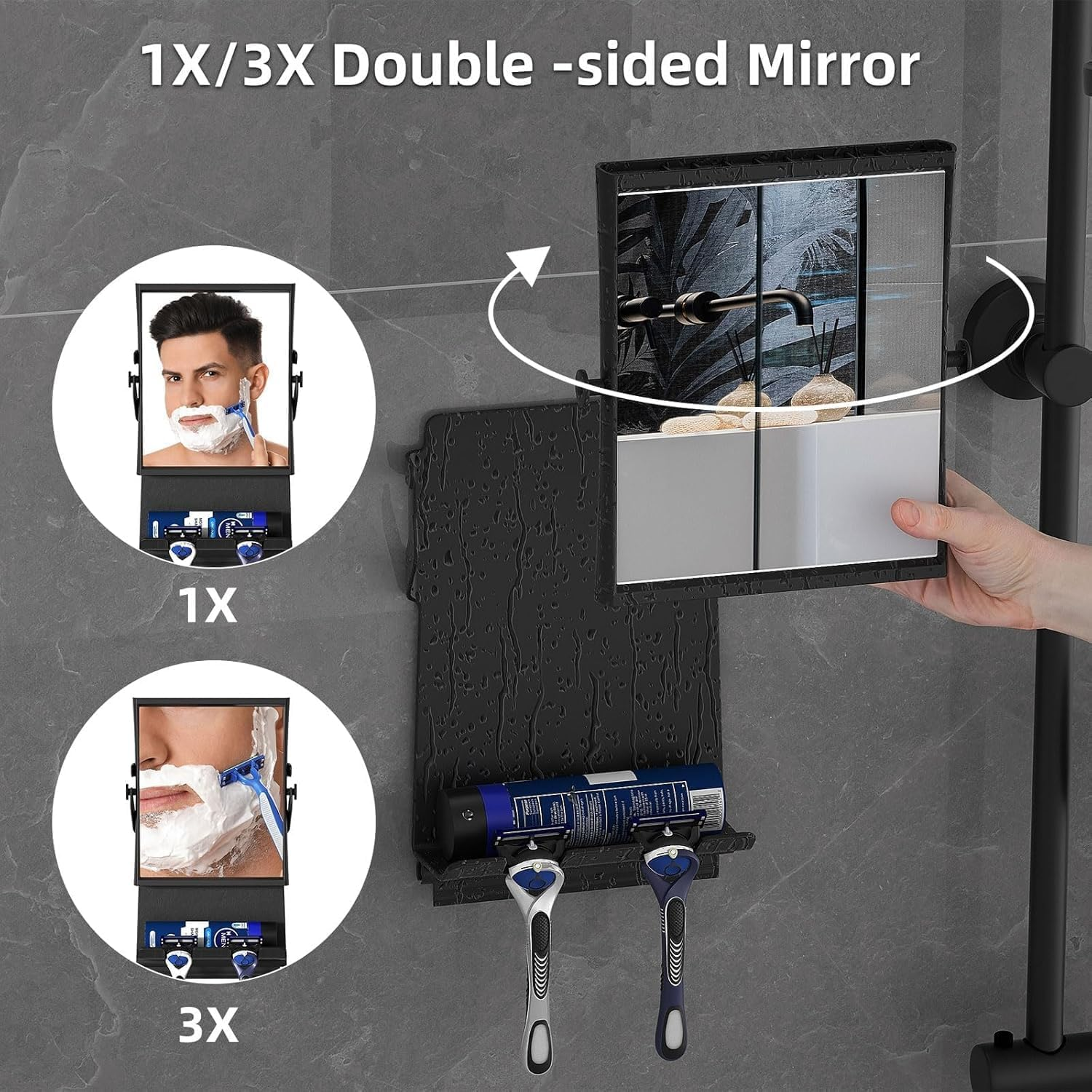Tinyso Shower Mirror,Dual-Sided 1X/3X Magnification, Anti-Fog Bath Mirror,Bigger Reflective Surface & Thinner Frame,Rust-Proof,Shaving Glass image number 4