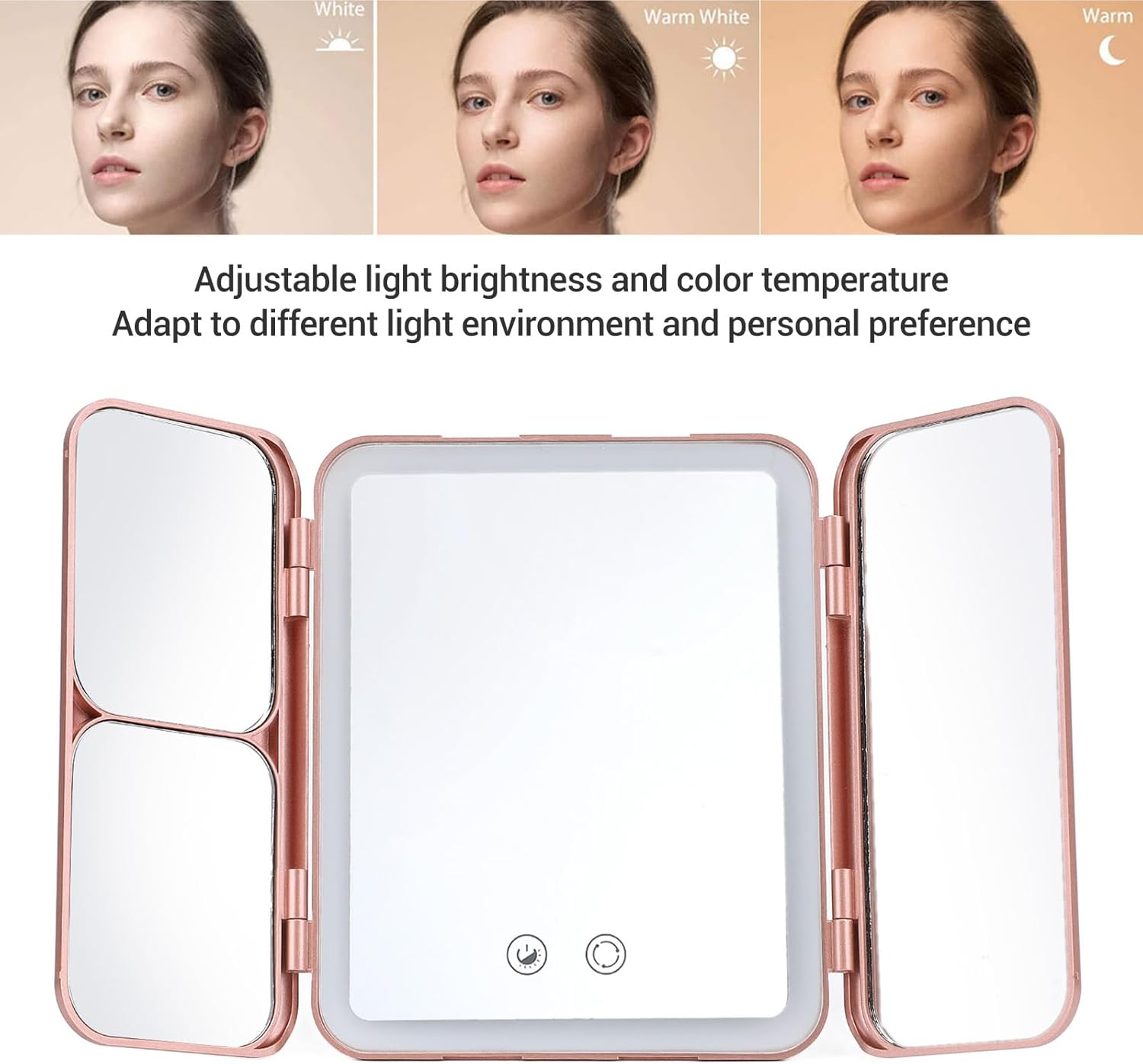 Folding Travel Makeup Mirror, Portable Lighted Vanity Mirror Rechargeable, Tabletop LED Beauty Mirror with Adjustable Lighting for Home Outdoor image number 6