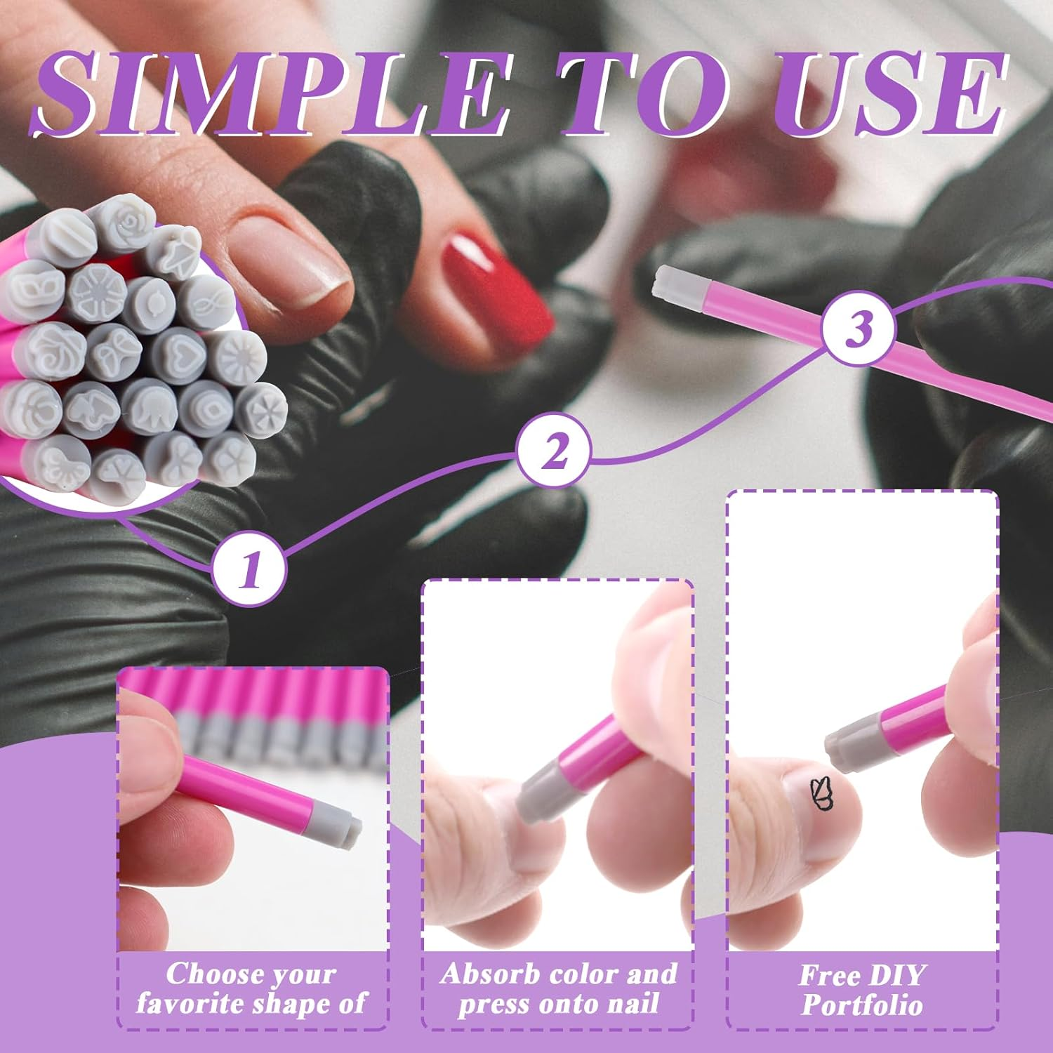 20 Pieces Nail Art Stamp Pen Set with Different Patterns, Craft Nail Stamping Pen for Women Manicures, Butterfly Flower Rose Design Stamp Pencil Stamper Tools Kit for Home Salon DIY image number 1