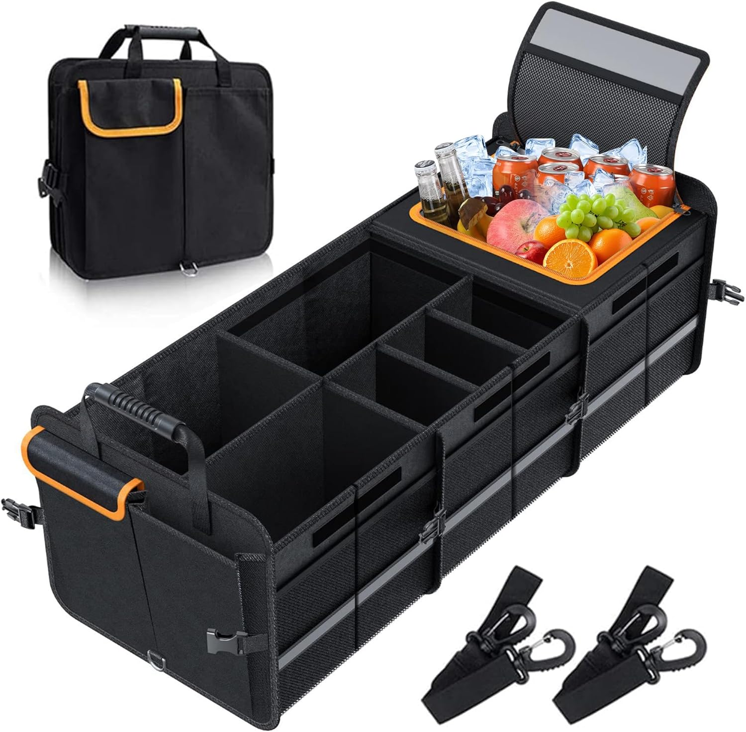 Car Trunk Organizer, Foldable Boot Organizer Built-In Leakproof Cooler, Multipurpose Automotive Travel Storage Bag Wtih Adjustable Securing Straps, Cargo Storage Accessories for SUV, Truck, Sedan, RV image number 6