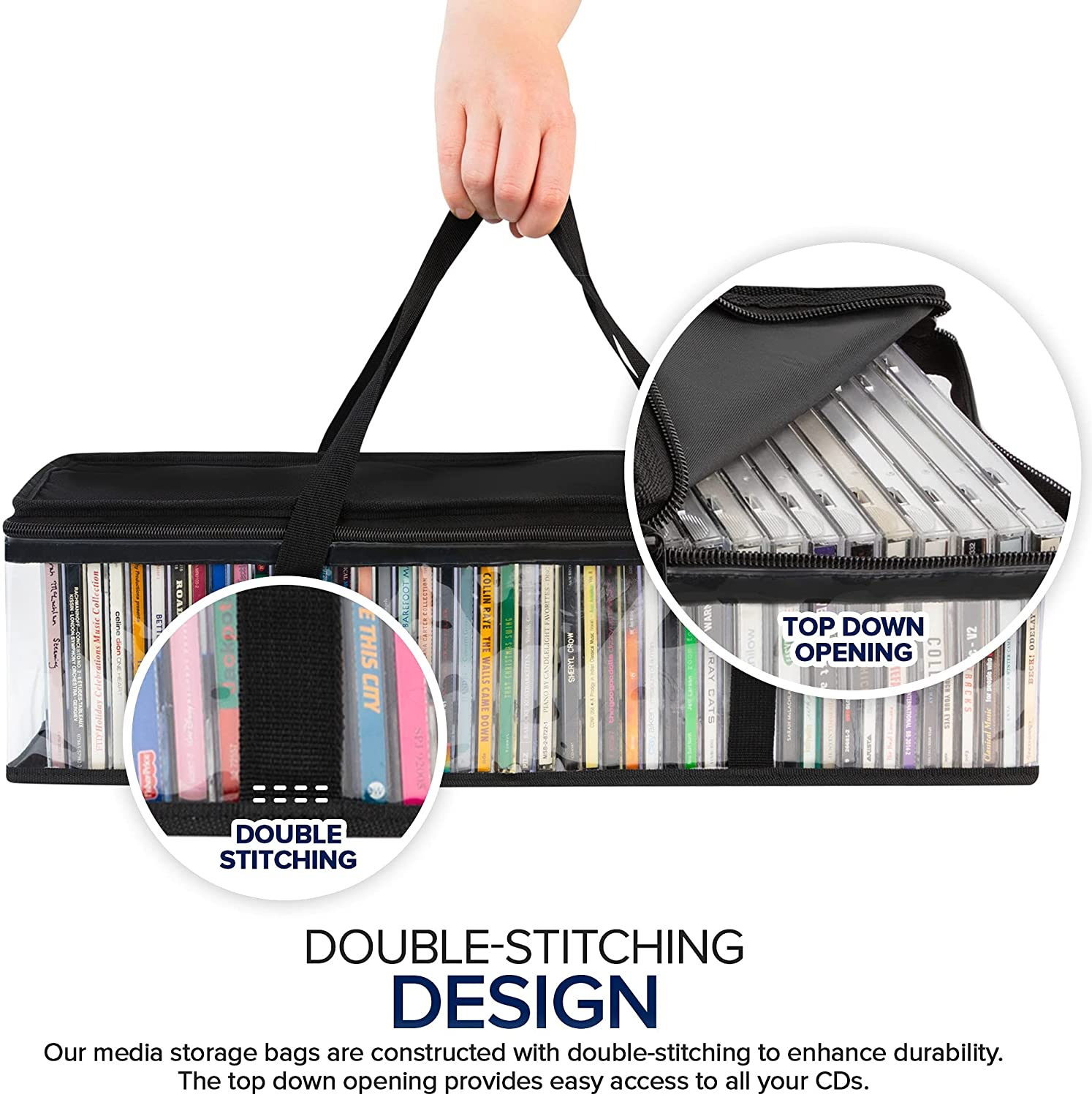 Stock Your Home CD Storage Bags (6 Pack) - Transparent PVC Media Storage - Water Resistant CD Holder Case with Handles - Clear Plastic Carrying Game Bag Storage for Cds, Albums, Video Games, Books image number 1