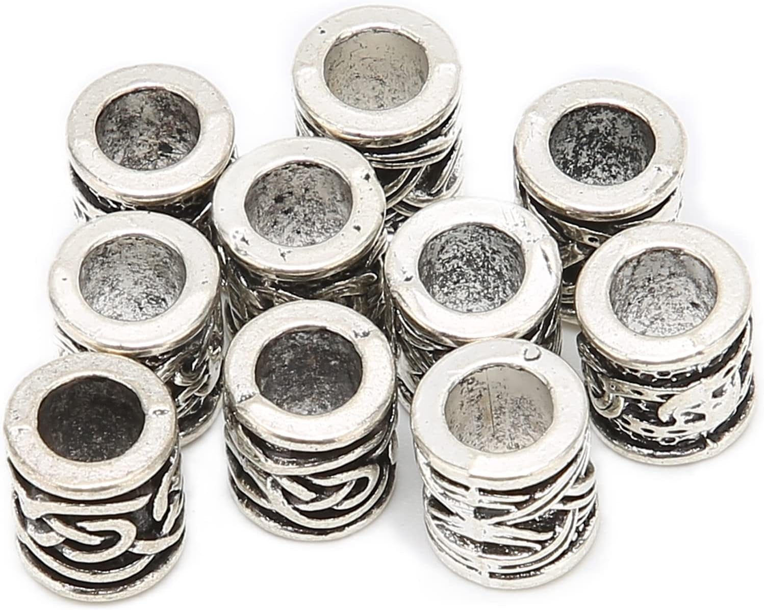 DAUZ 10Pcs Silver Alloy Viking Dreadlock Beads for Bracelet Beard DIY
