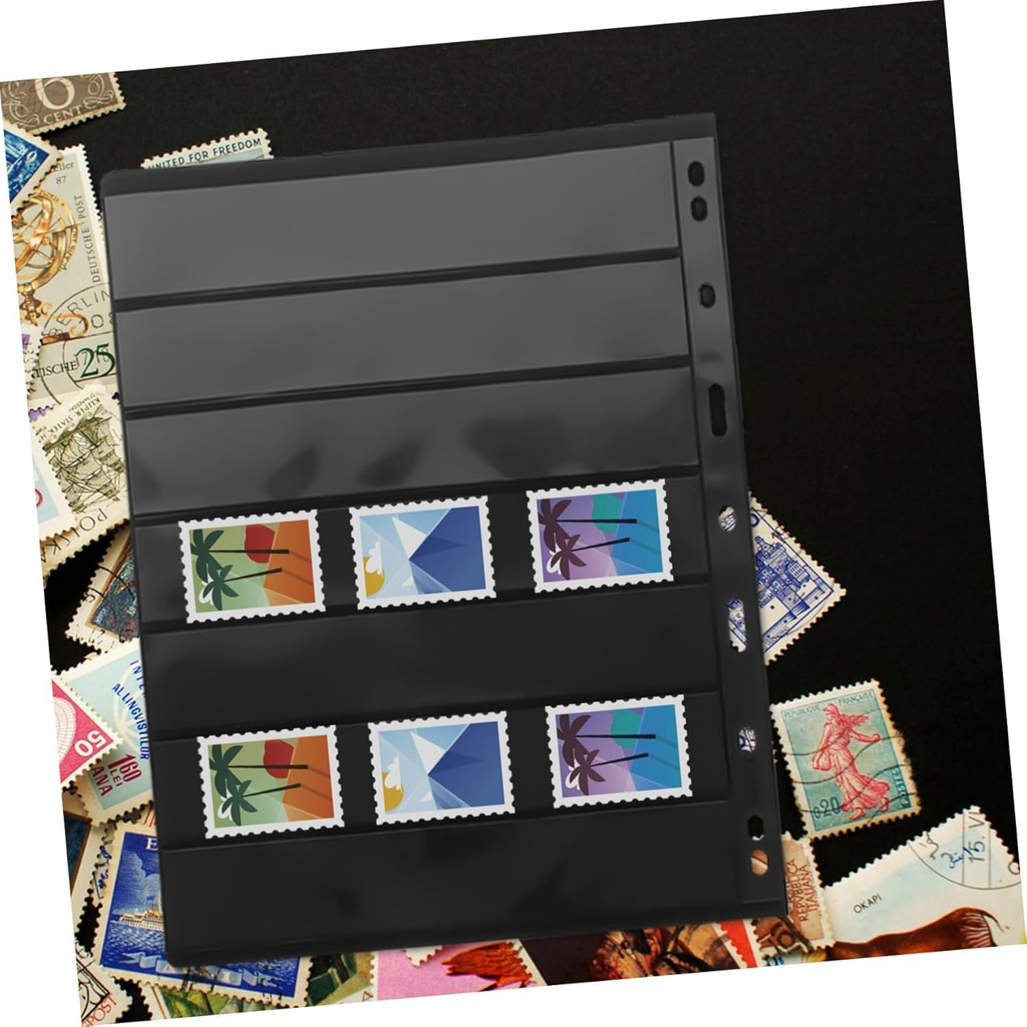 WADY 10 Sheets Stamp Stock Pages Stamp Storage Albums Coin Holder Standard Stamp Pages Stamp Collection Insert Coin Album Stamp Collection Albums Convenient Stamp Holder (Black) image number 6