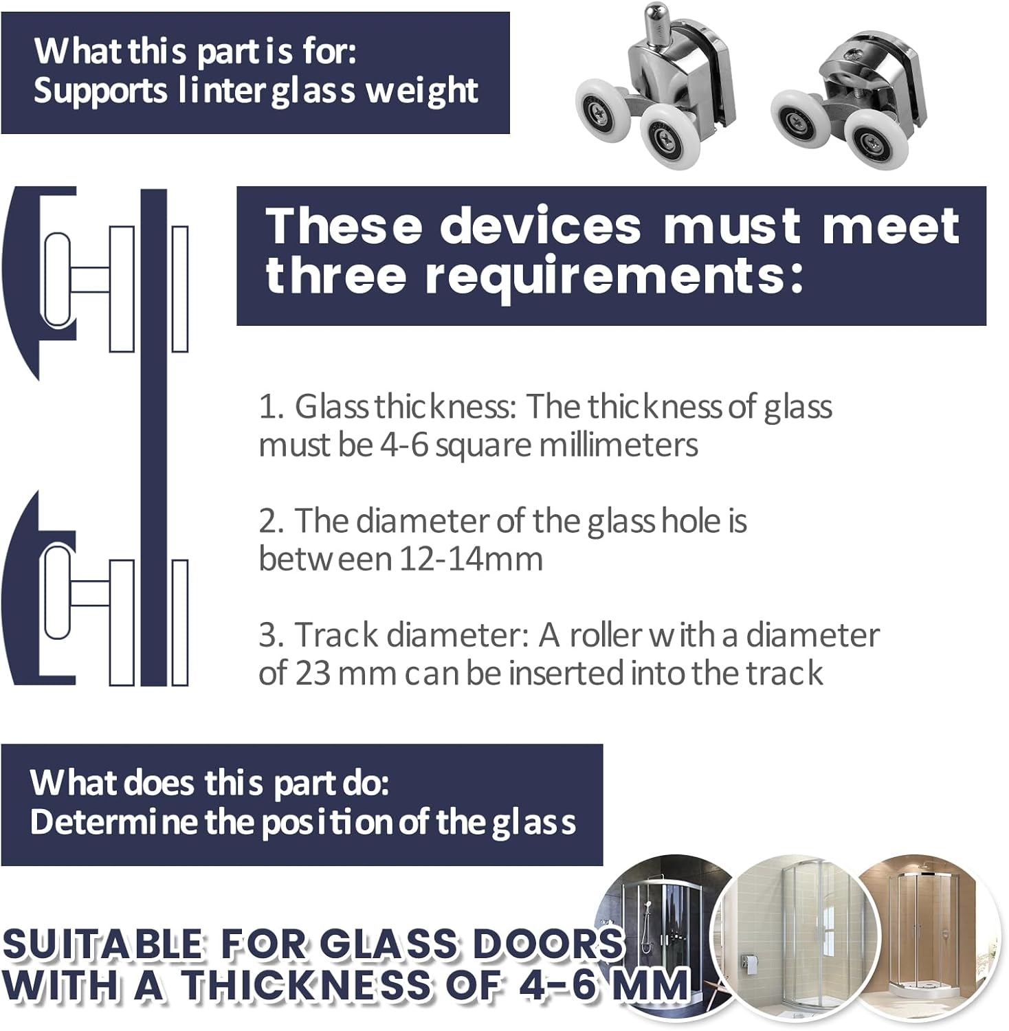 8Pcs Curved Shower Door Rollers 23Mm Aluminum Alloy Top and Bottom Shower Wheel Quiet Shower Door Pulley Replacement with Anti-Collision Pad and Screws for 4-6Mm Glass Door